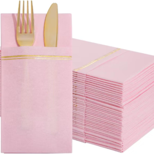 Pink Paper Napkins with Built-in Flatware Pocket — view 11