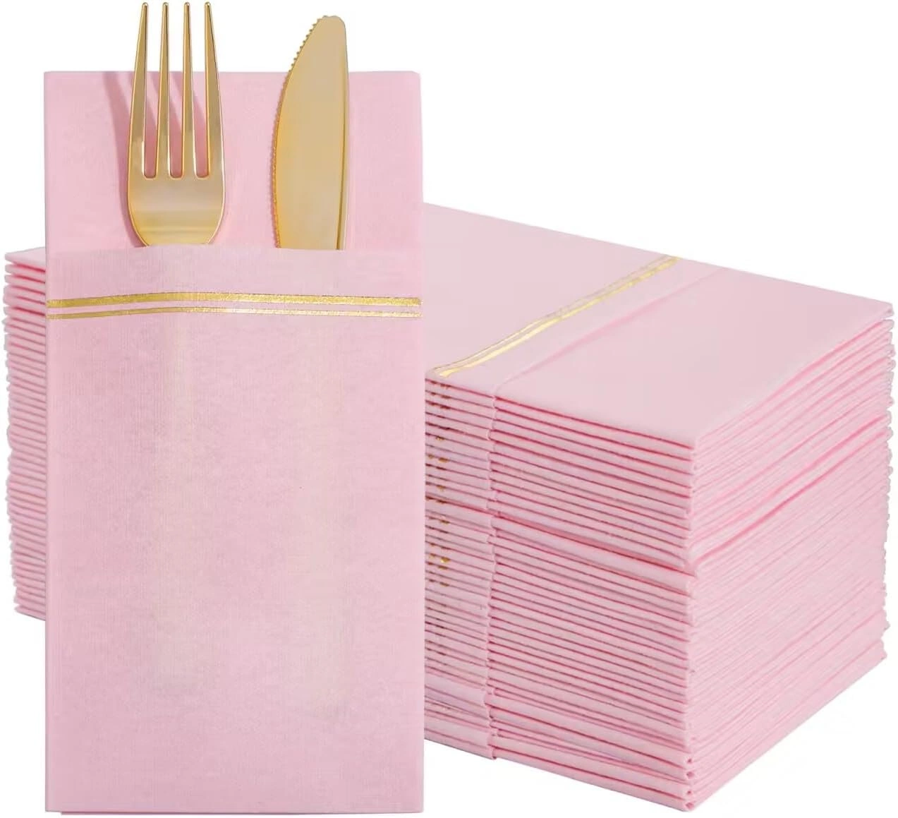 Pink Paper Napkins with Built-in Flatware Pocket — view 11