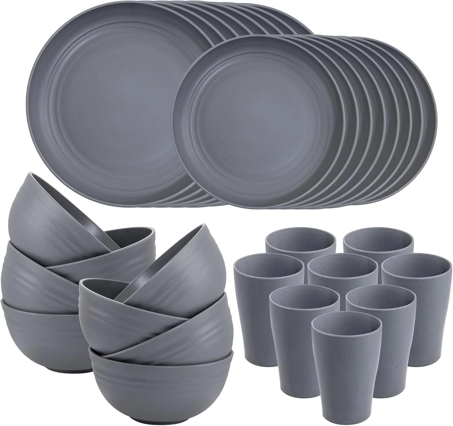 Dark Grey Wheat Straw Dinnerware Sets,Unbreakable Dinner Plates for 8,Microwave Dishwasher Safe,Reusable ,Set Plates, Bowls, Cups. — view 11
