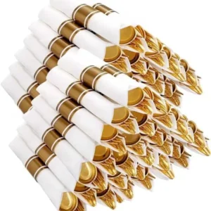 Gold Classic Pre Rolled Plastic Silverware Sets — view 1