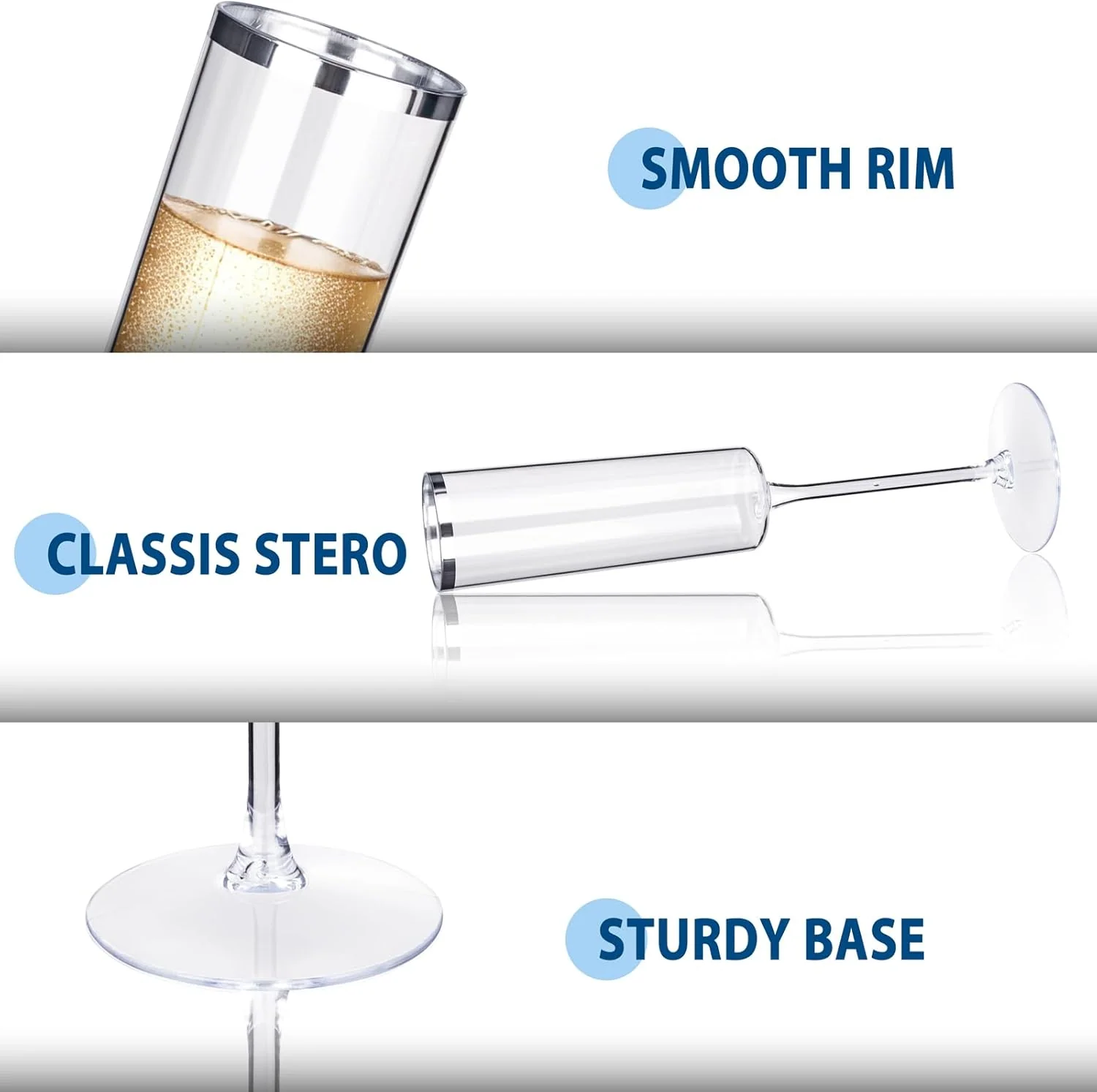 Silver Rim Square Plastic Champagne Flutes, Clear Design (6 oz) — view 13