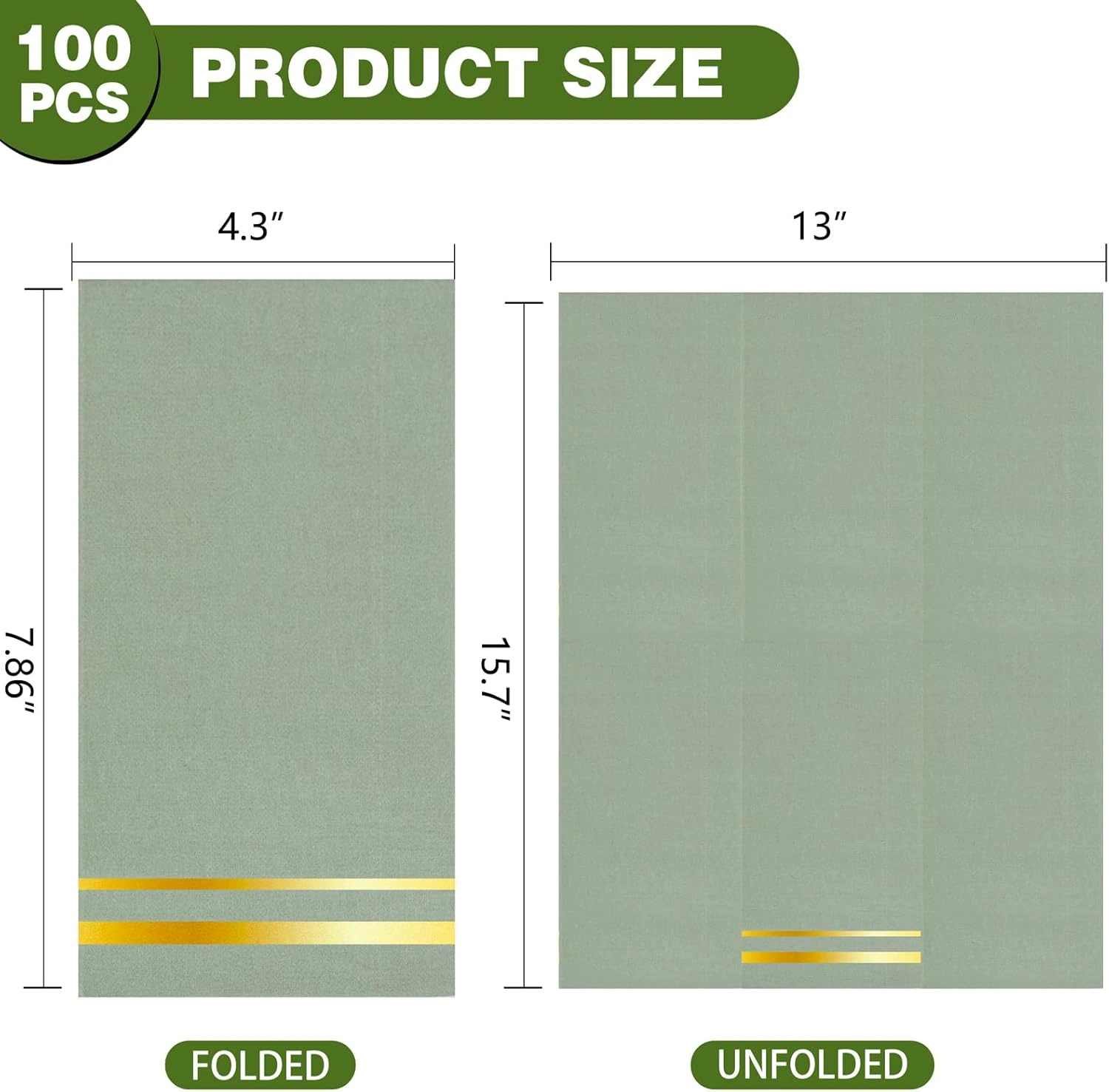 Sage Green 100-Count 3-Ply disposable Napkins (100 Pieces) — view 12