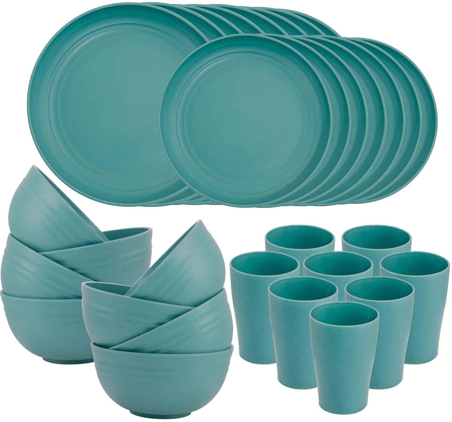Dark Green Wheat Straw Dinnerware Sets for 8,Microwave Dishwasher Safe,Unbreakable ,Reusable Tableware Set,Beige Set Plates, Bowls, Cups. — view 11