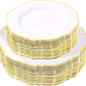 Gold Baroque Plastic Plates — view 1