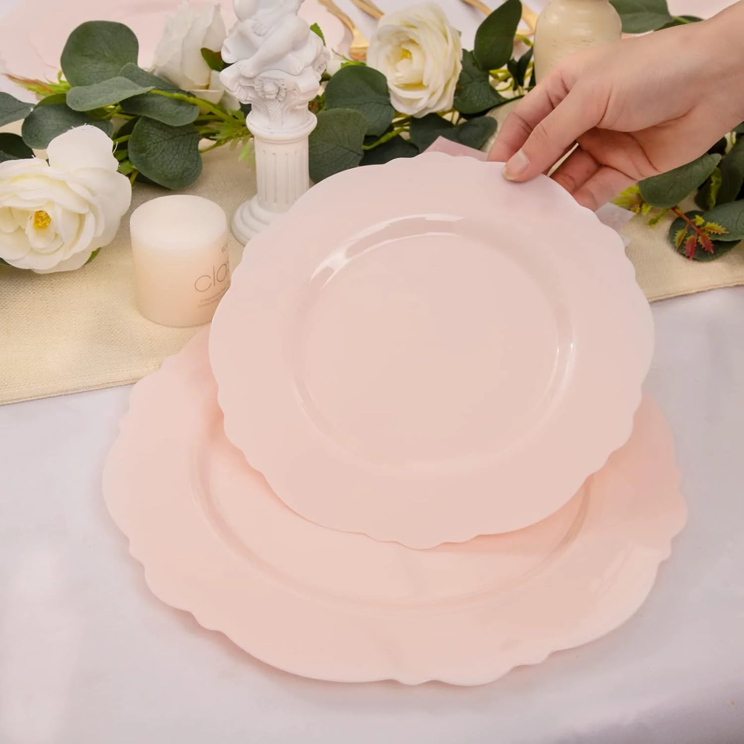 Pink Baroque Plastic Plates (60 Pieces) — view 9