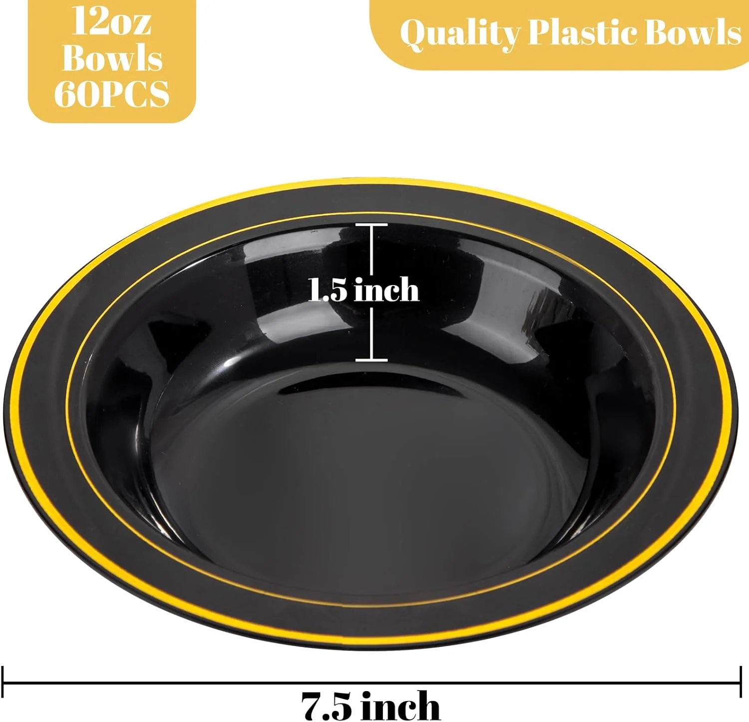 Black And Gold 10oz Plastic Bowls-Disposable Plastic Bowls- Premium Heavy Duty Salsa Bowls for Wedding &Parties — view 11