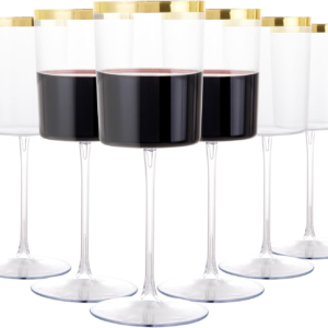 Square Gold Stemmed Plastic Wine Glasses, Large Capacity (14 oz) — view 11