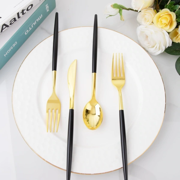 Gold Cutlery Set with Black Handles — view 12