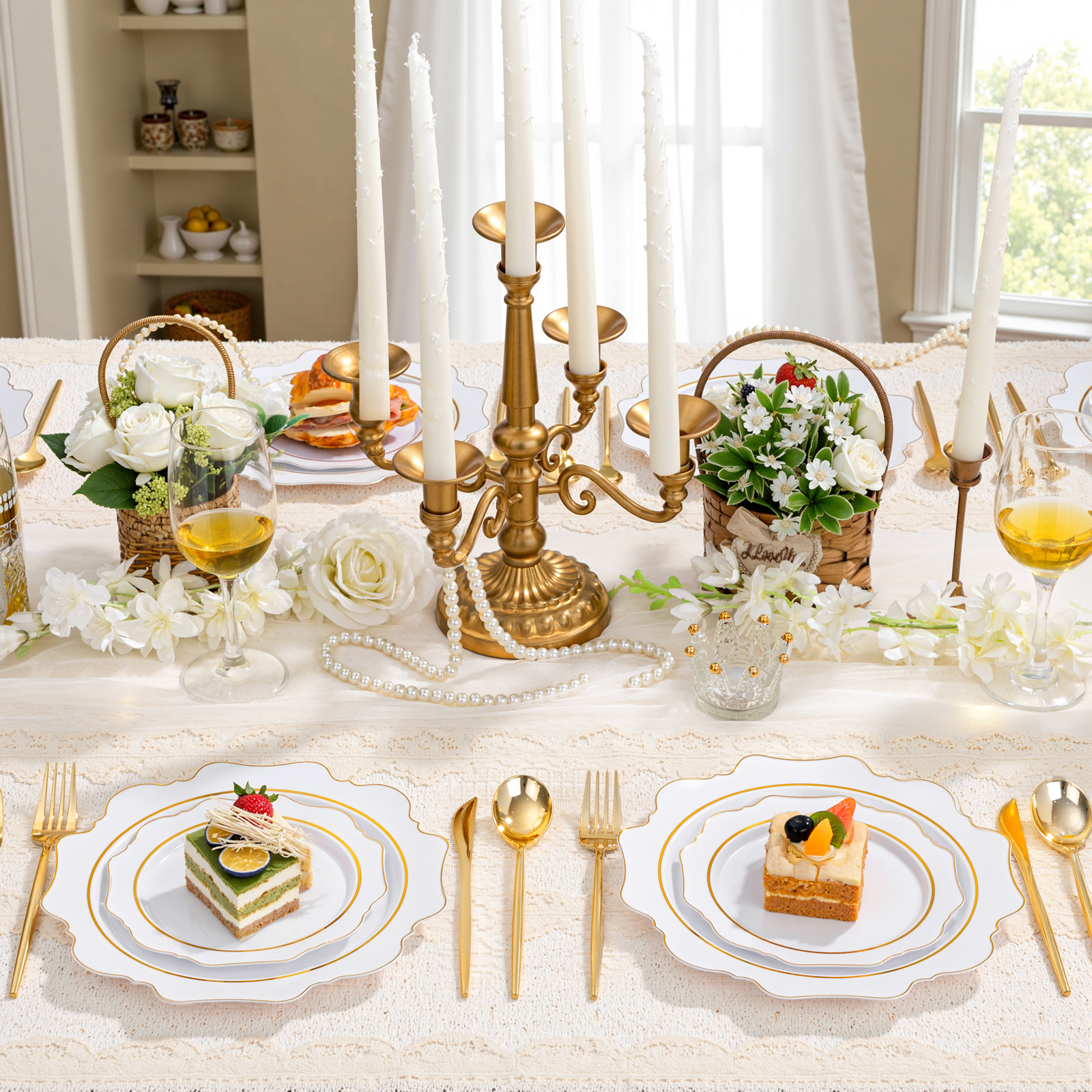 White And Gold Plastic Plates with Rim (100 Pieces) — view 15