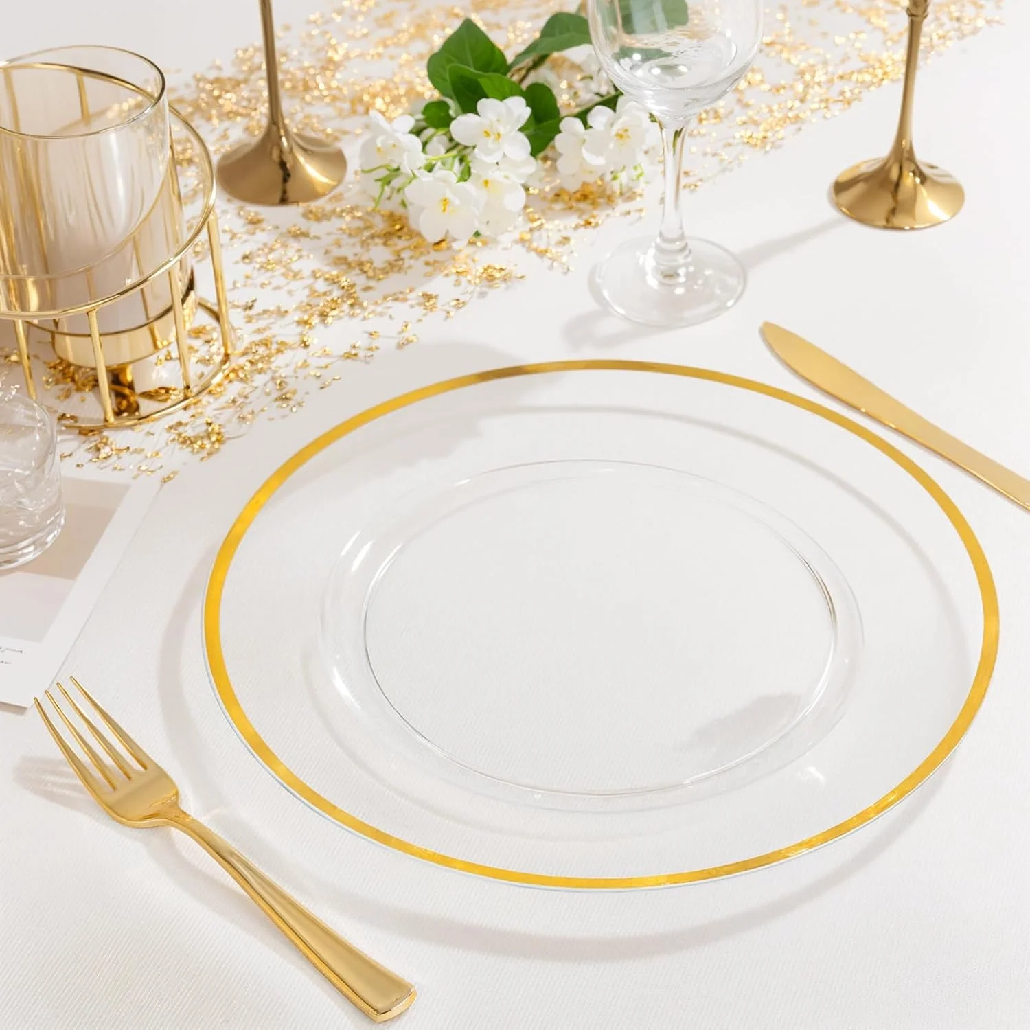 Clear And Gold 12Inch Plastic Charger Plates — view 12