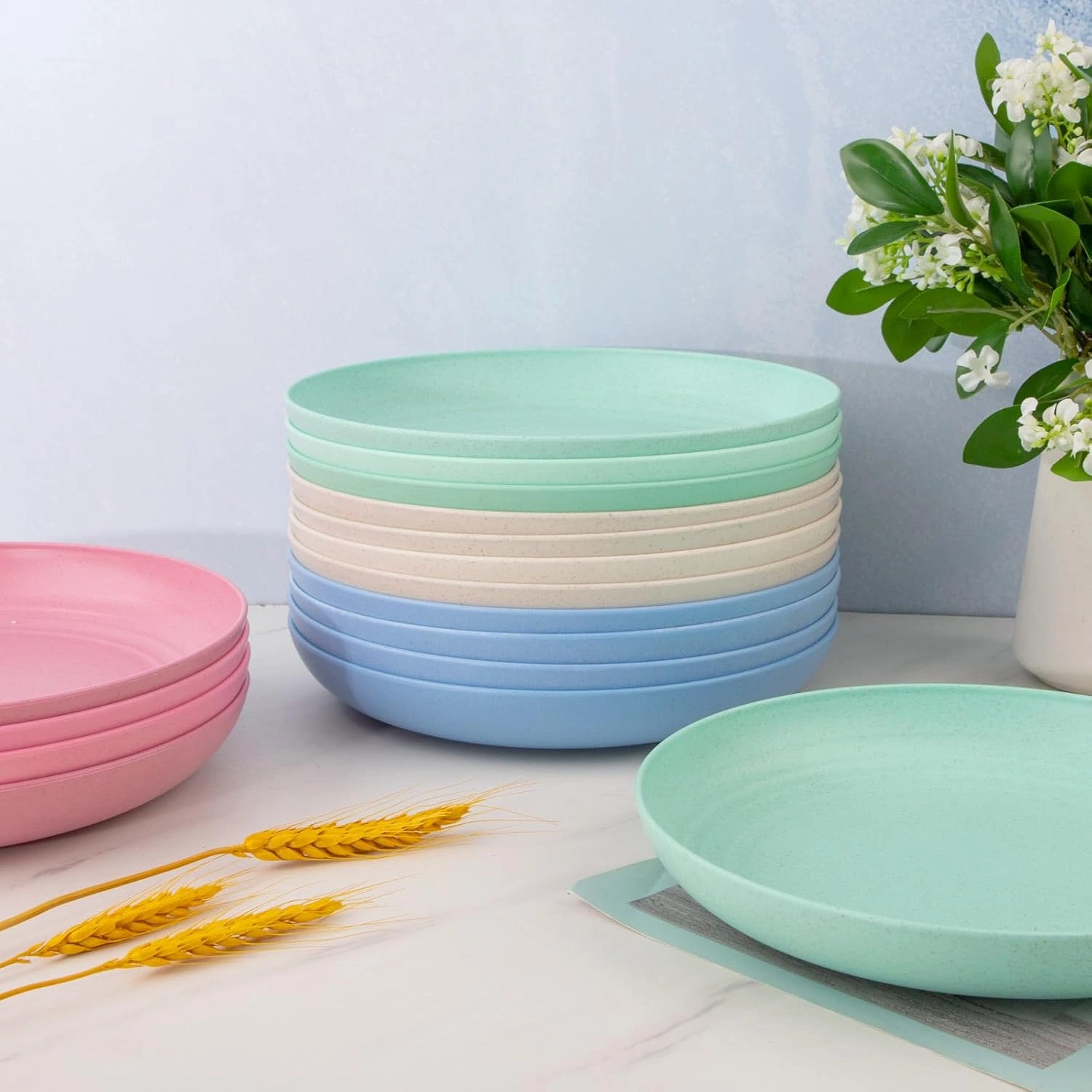 Four Color Wheat Straw Plates,Deep Dinner Plastic Plates,Reusable Plates,10 inch Unbreakable Plates Set,Lightweight Microwave Dishwasher Safe,Plastic Plates for Picninc,Camping, RC366-1 — view 13