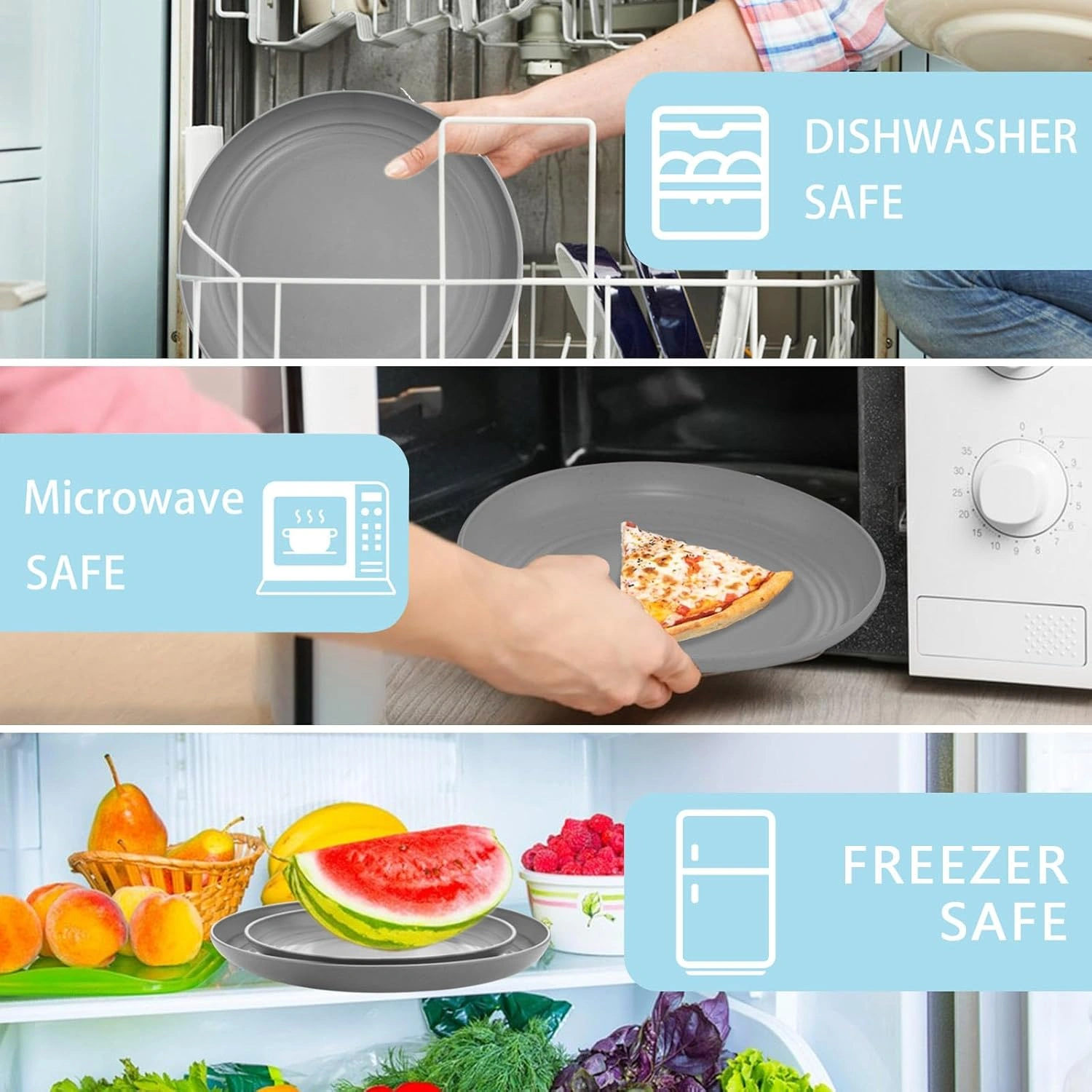 Dark Grey Wheat Straw Dinnerware Sets,Unbreakable Dinner Plates for 8,Microwave Dishwasher Safe,Reusable ,Set Plates, Bowls, Cups. — view 16