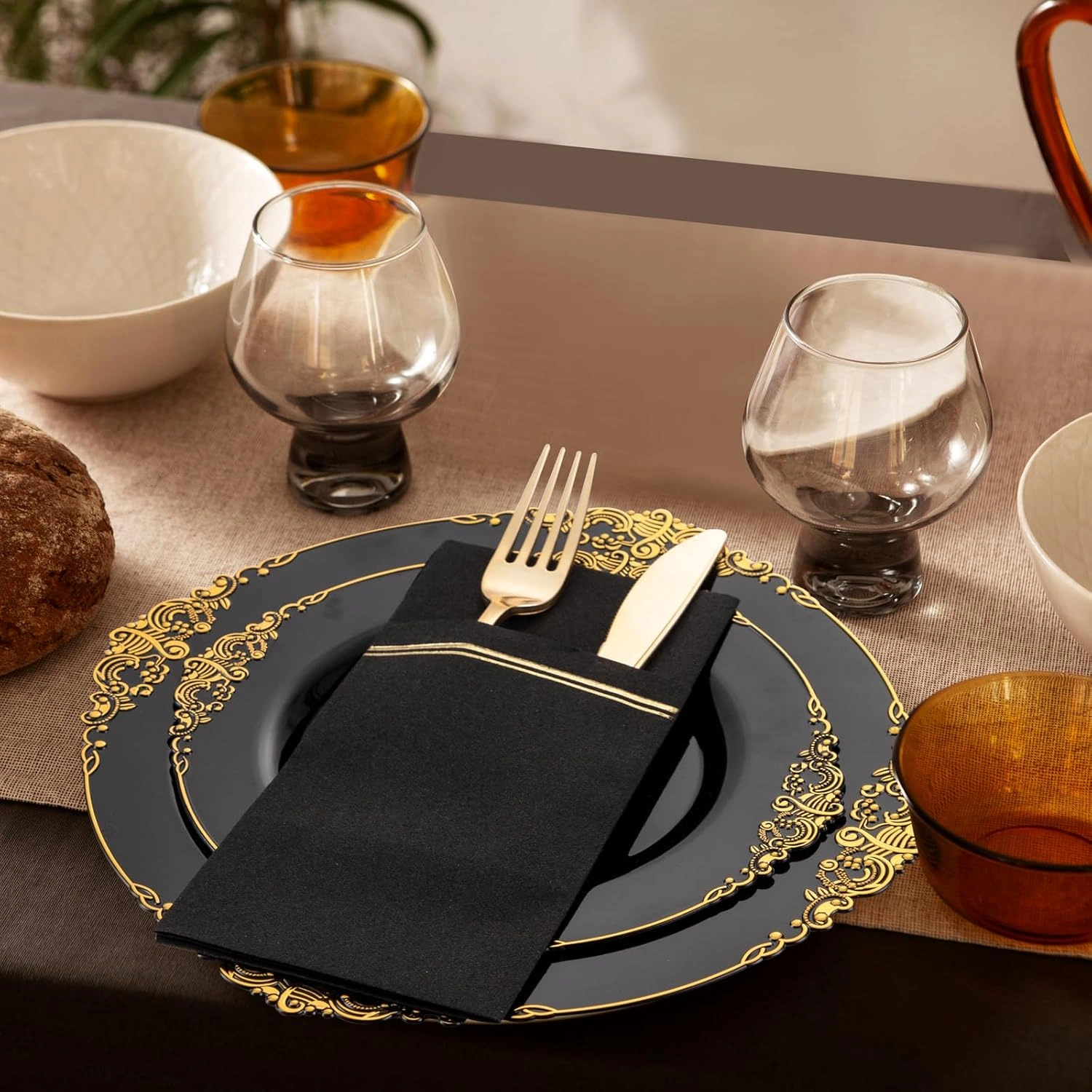 Black Paper Napkins with Built-in Flatware Pocket — view 16
