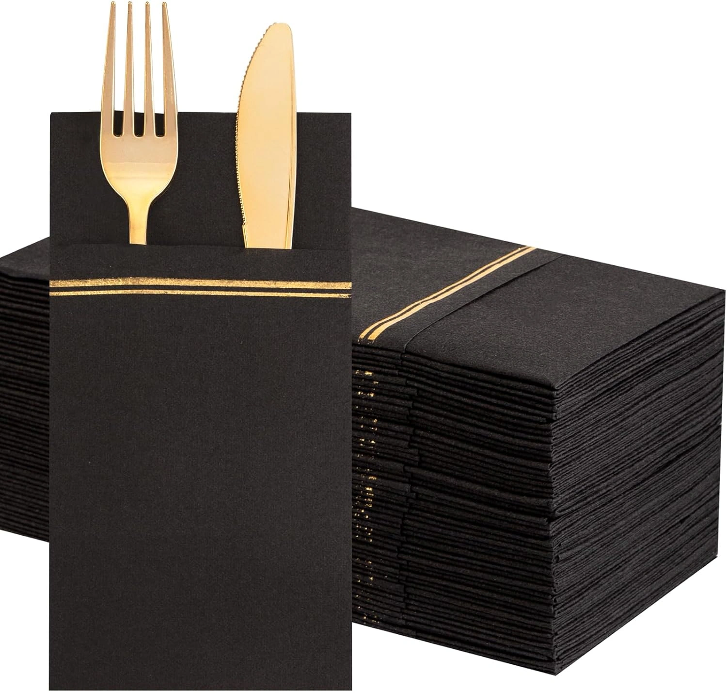Black Paper Napkins with Built-in Flatware Pocket — view 11