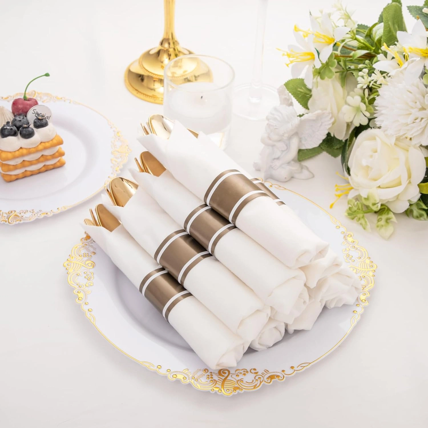 Gold Fancy Pre Rolled Plastic Silverware Sets — view 12