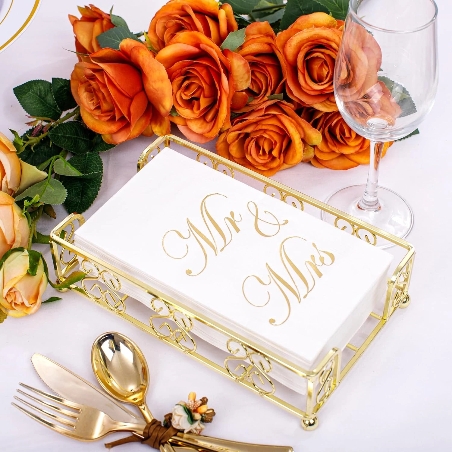 Gold Mr & Mrs Print Napkins (100 Pieces) — view 13