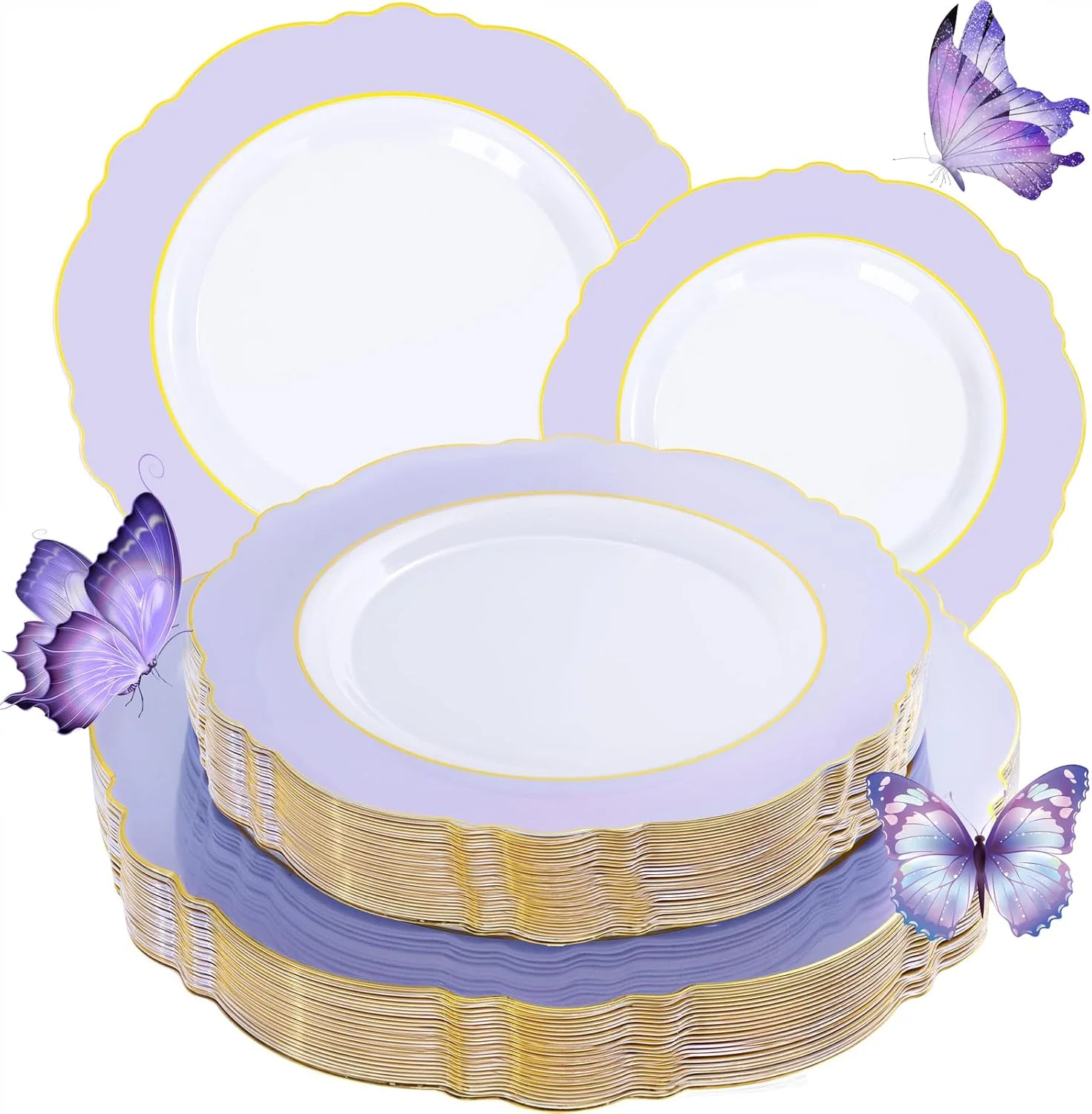 Purple And Gold Baroque Plastic Plates (60 Pieces) — view 11
