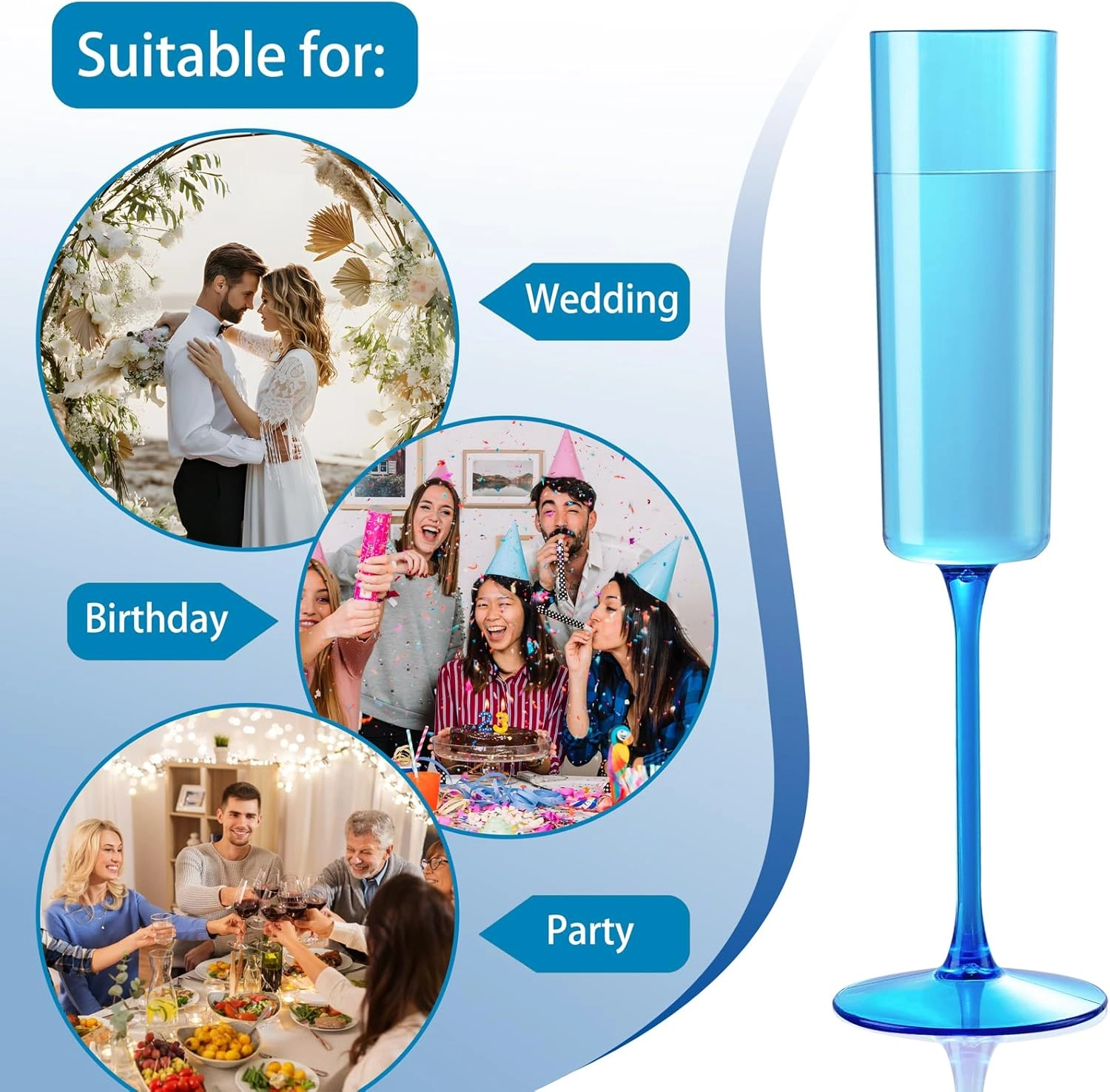 Blue YOUBET Champagne Flutes Plastic — view 15