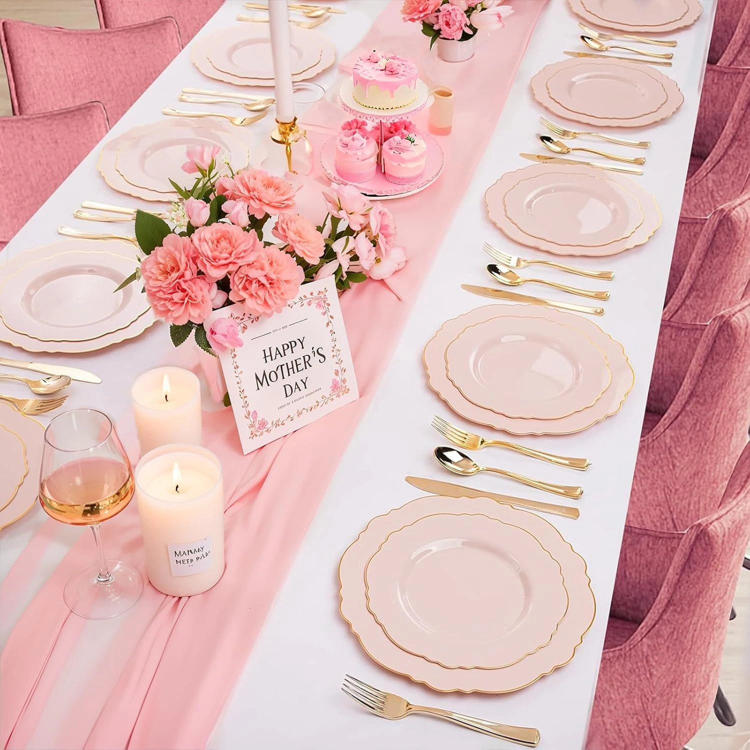 Pink And Gold Baroque Plastic Plates (100 Pieces) — view 14