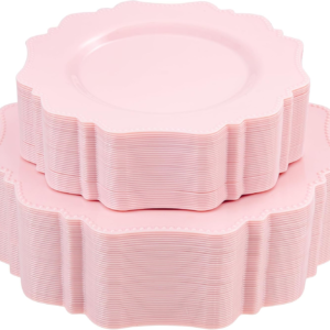 Pink Disposable Plastic Plates-Heavy duty plate for party/wedding/anniversary 30 dinner plates and 30 dessert/salad plates — view 10