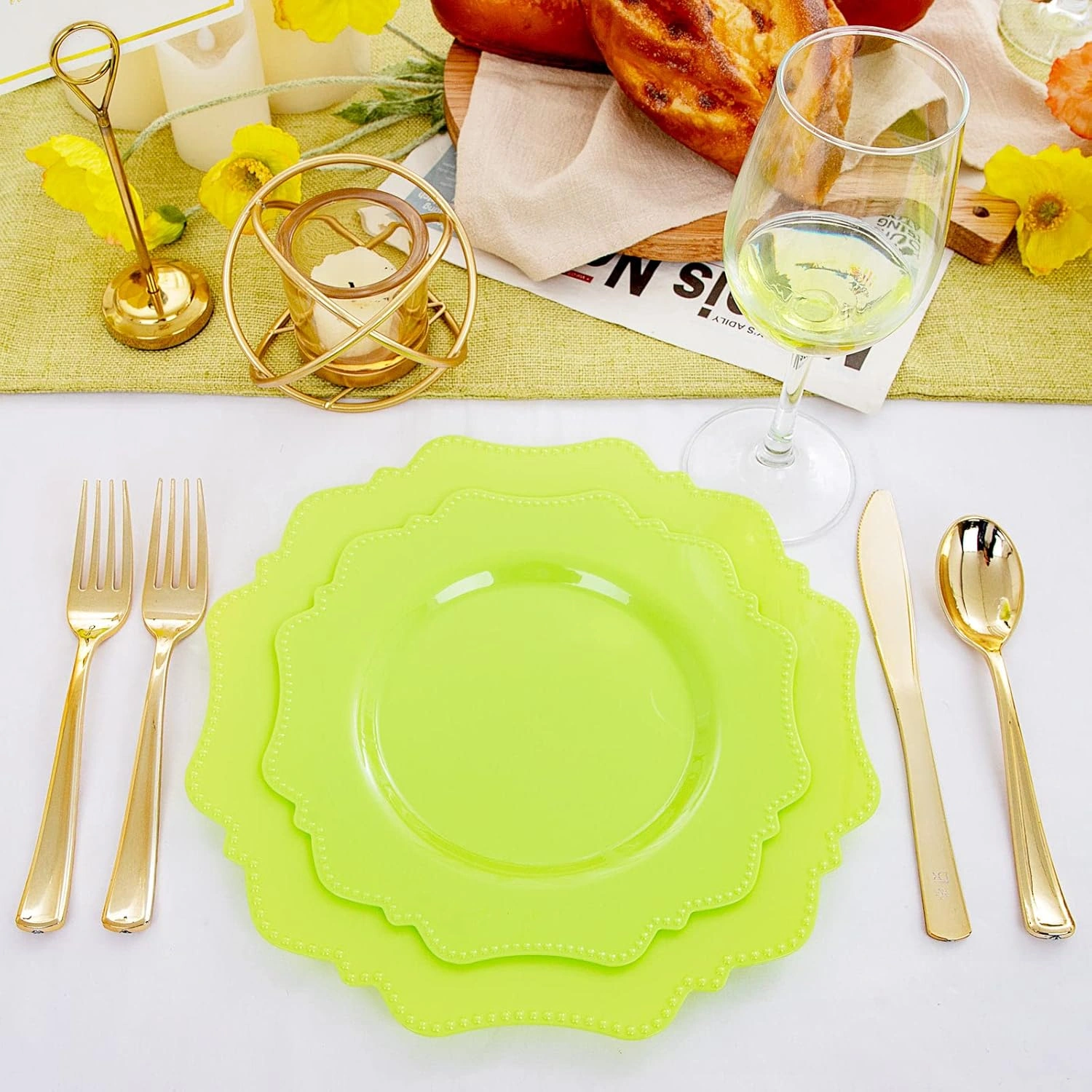 Light Green Disposable Plastic Plates-Heavy duty plate for party/wedding/anniversary 30 dinner plates and 30 dessert/salad plates — view 13