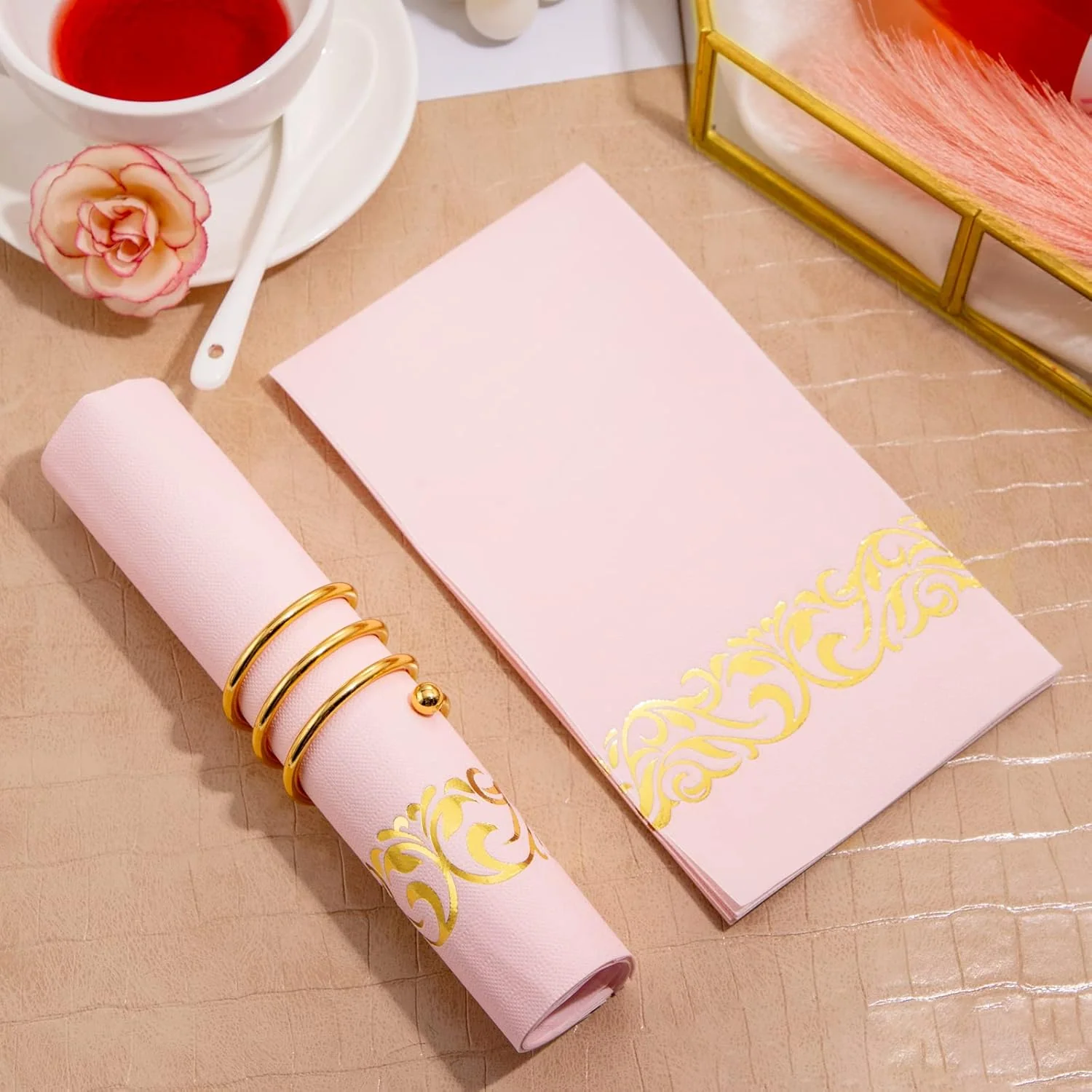 Pink And Gold Napkins Disposable-3ply Paper Napkins Rim — view 12