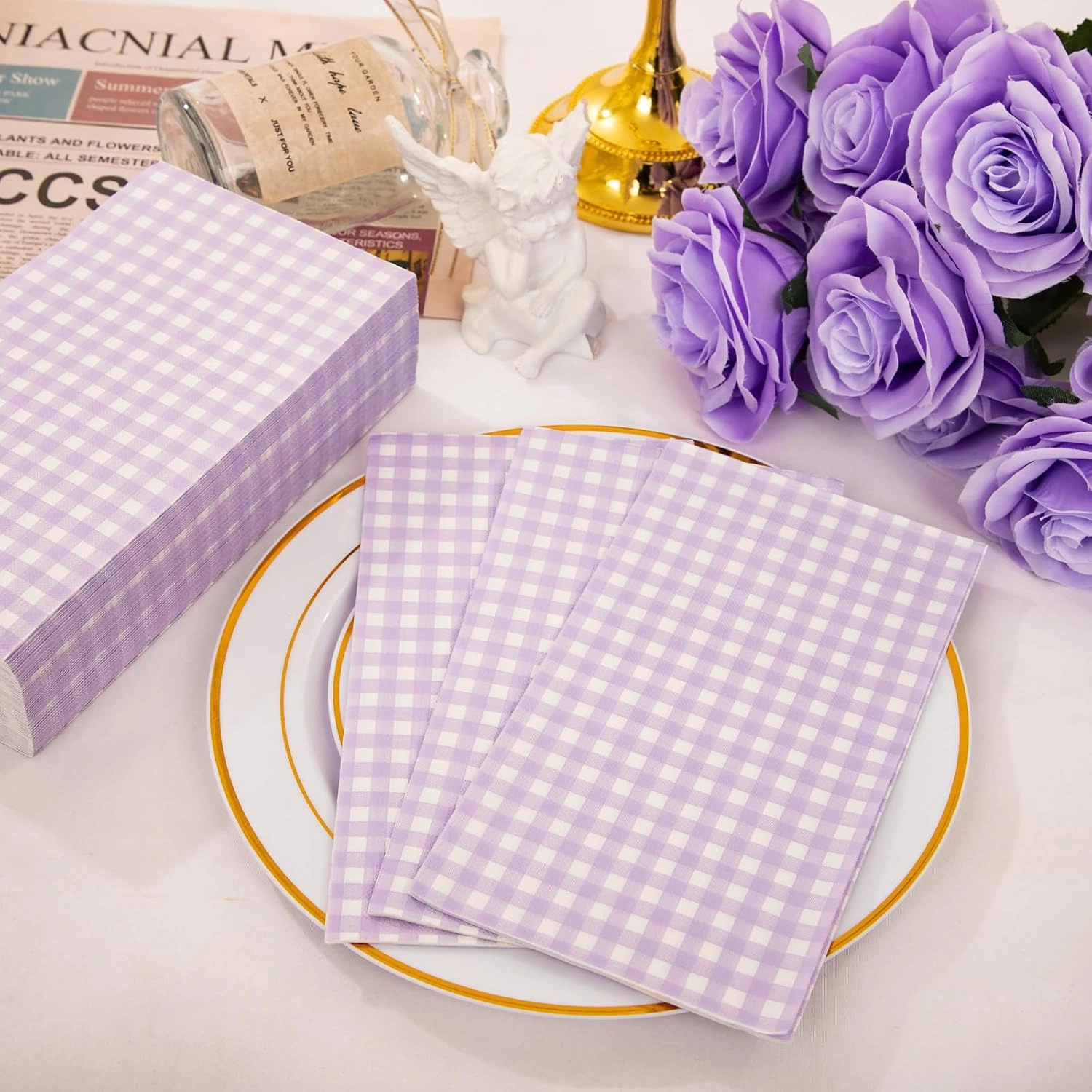 Purple Gingham Paper Napkins — view 11