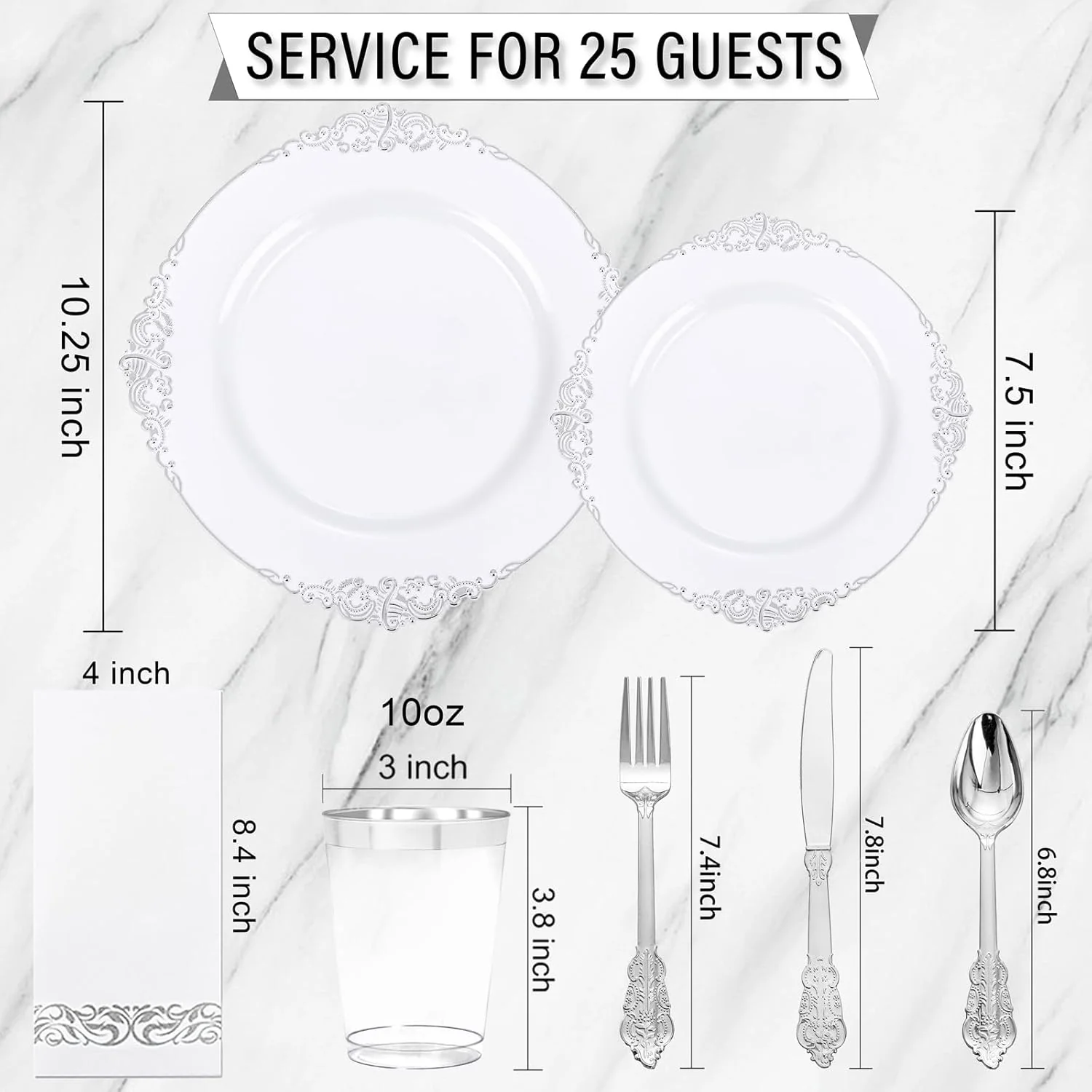 Silver & White Dinnerware Set for 25 Guests — view 13
