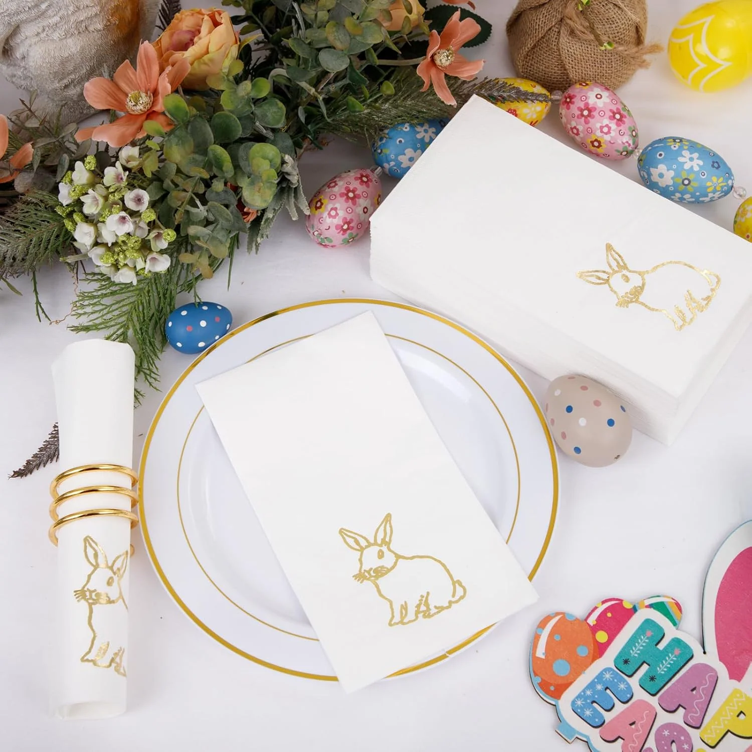 Gold Bunny Print Napkins (100 Pieces) — view 11