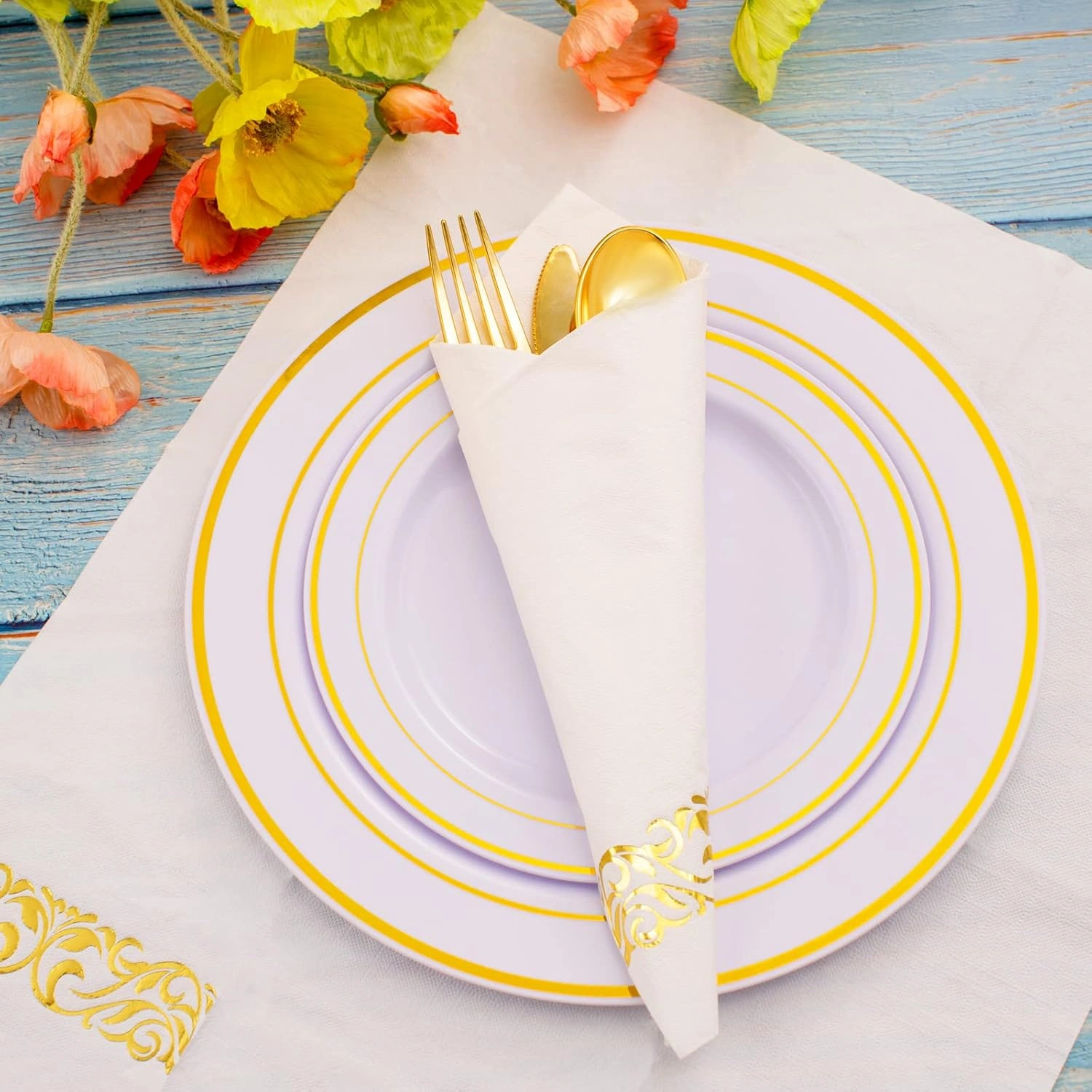 White And Gold Napkins Disposable-3ply Paper Napkins Rim — view 16