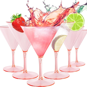 Pink Liacere Martini Glasses Set of 6-11 oz Plastic Martini Cocktail Glasses with Stem-Reusable Cocktail Glasses for Bar,Margarita,Whiskey,Gin,Tequila,BPA-Free — view 9