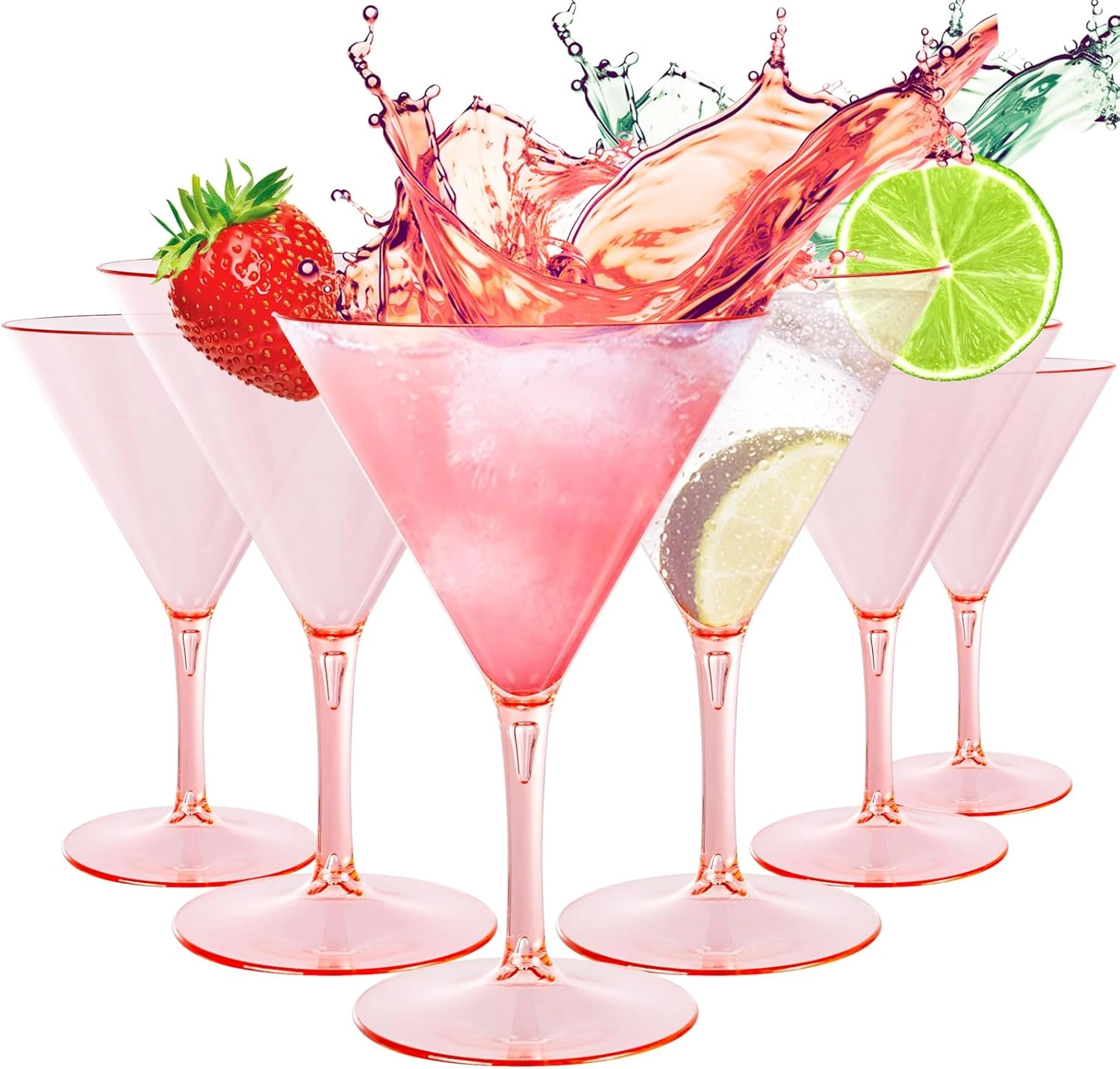 Pink Liacere Martini Glasses Set of 6-11 oz Plastic Martini Cocktail Glasses with Stem-Reusable Cocktail Glasses for Bar,Margarita,Whiskey,Gin,Tequila,BPA-Free — view 9