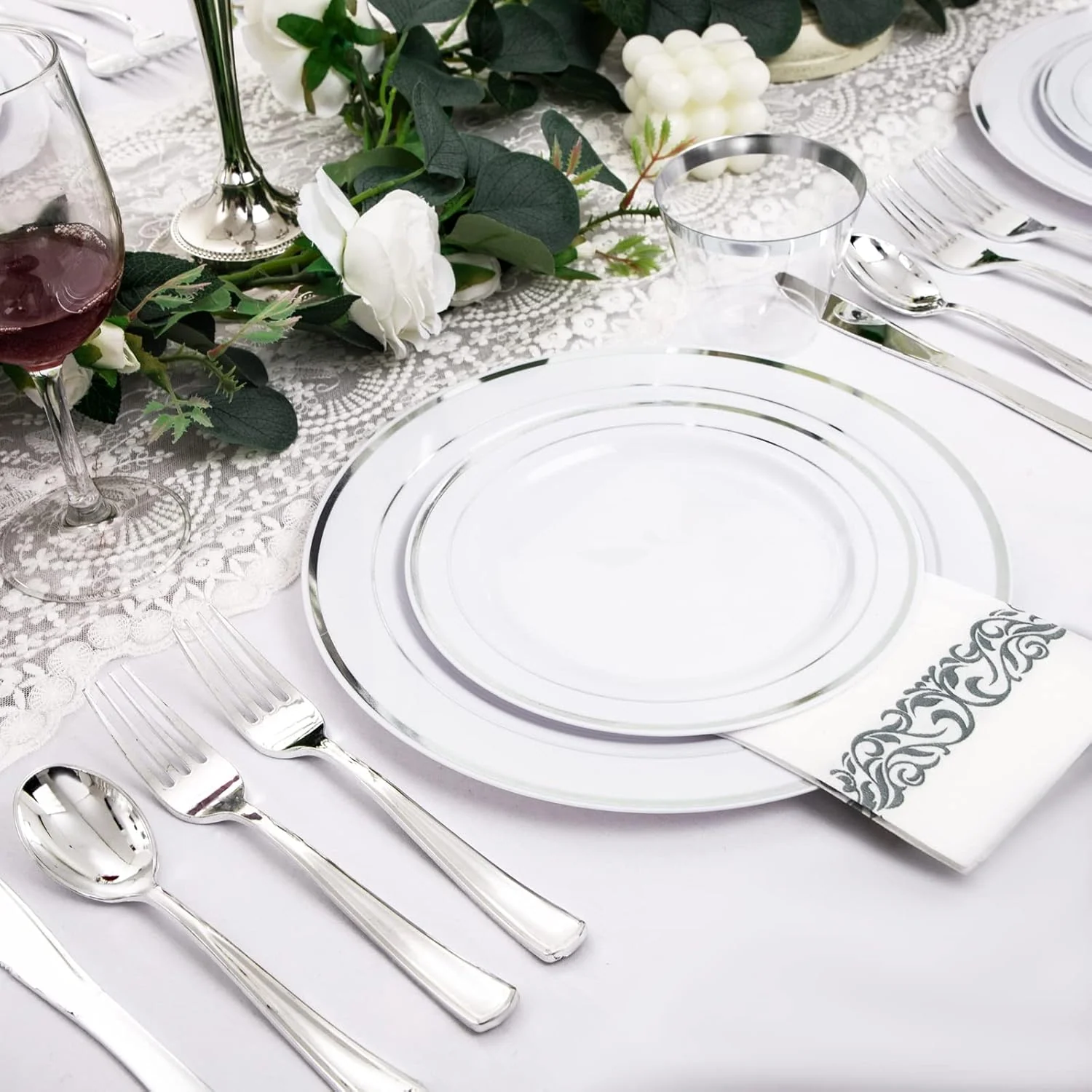 Silver Deluxe Disposable Dinnerware Set with Napkins — view 13