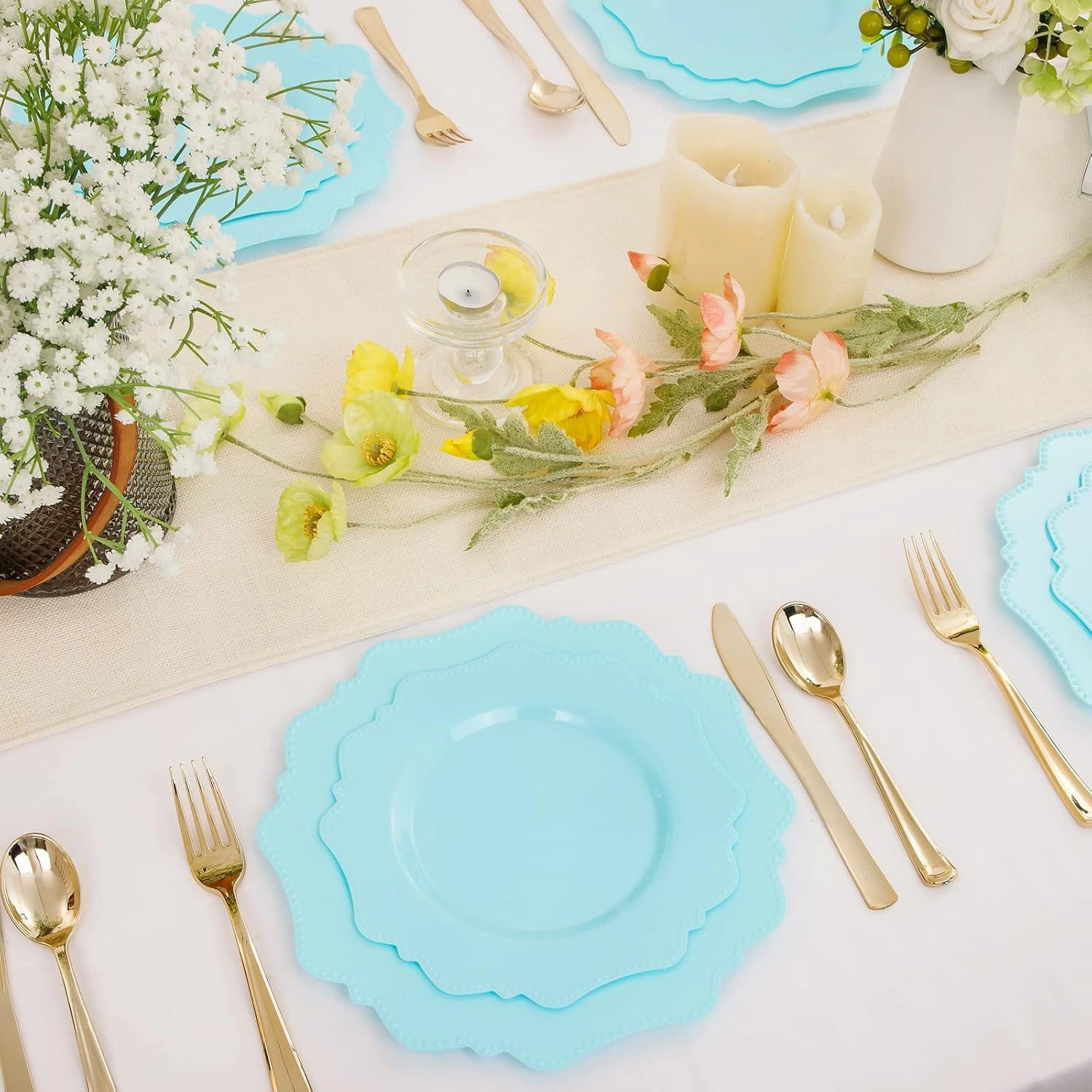 Light Blue Disposable Plastic Plates-Heavy duty plate for party/wedding/anniversary 30 dinner plates and 30 dessert/salad plates — view 9
