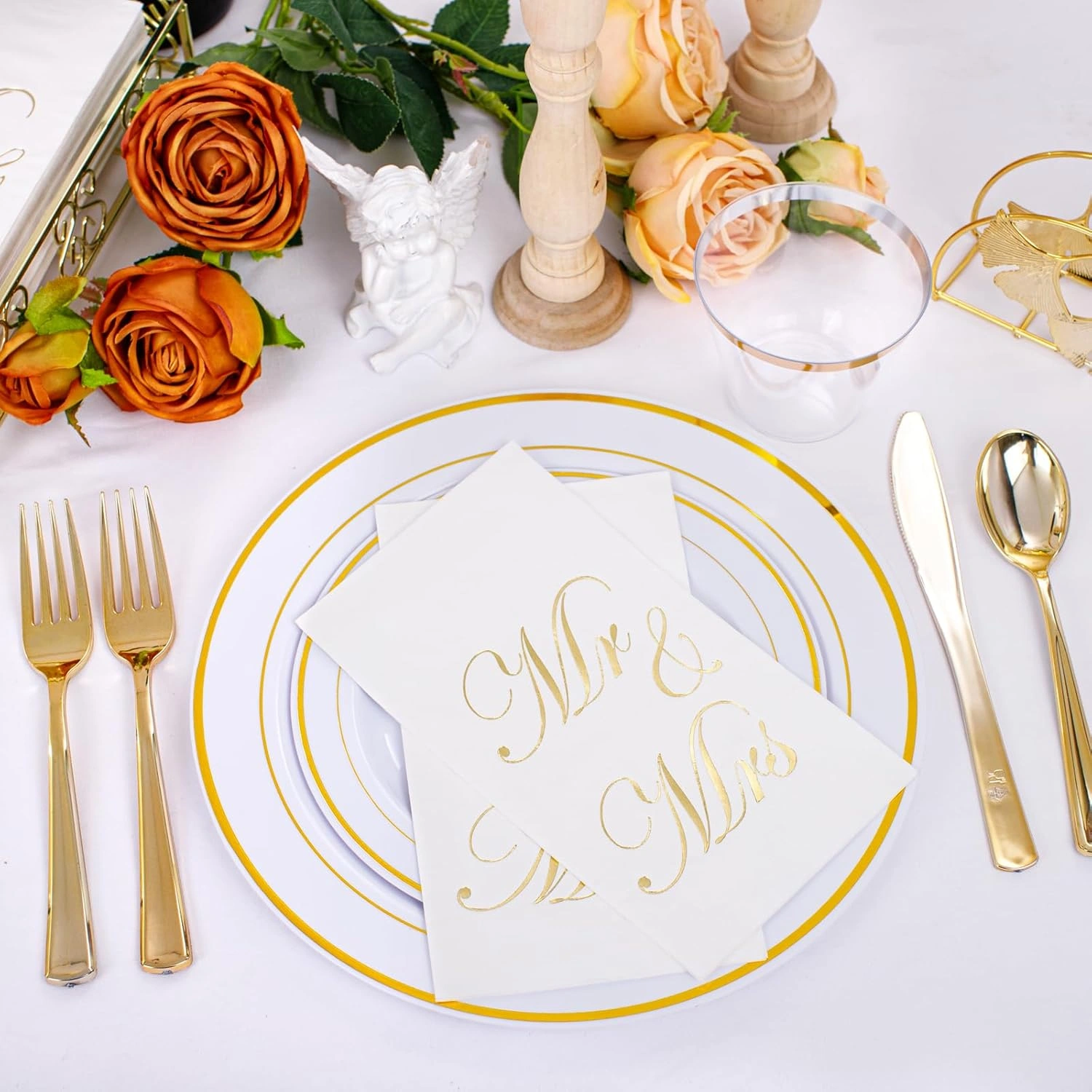 Gold Mr & Mrs Print Napkins (100 Pieces) — view 10