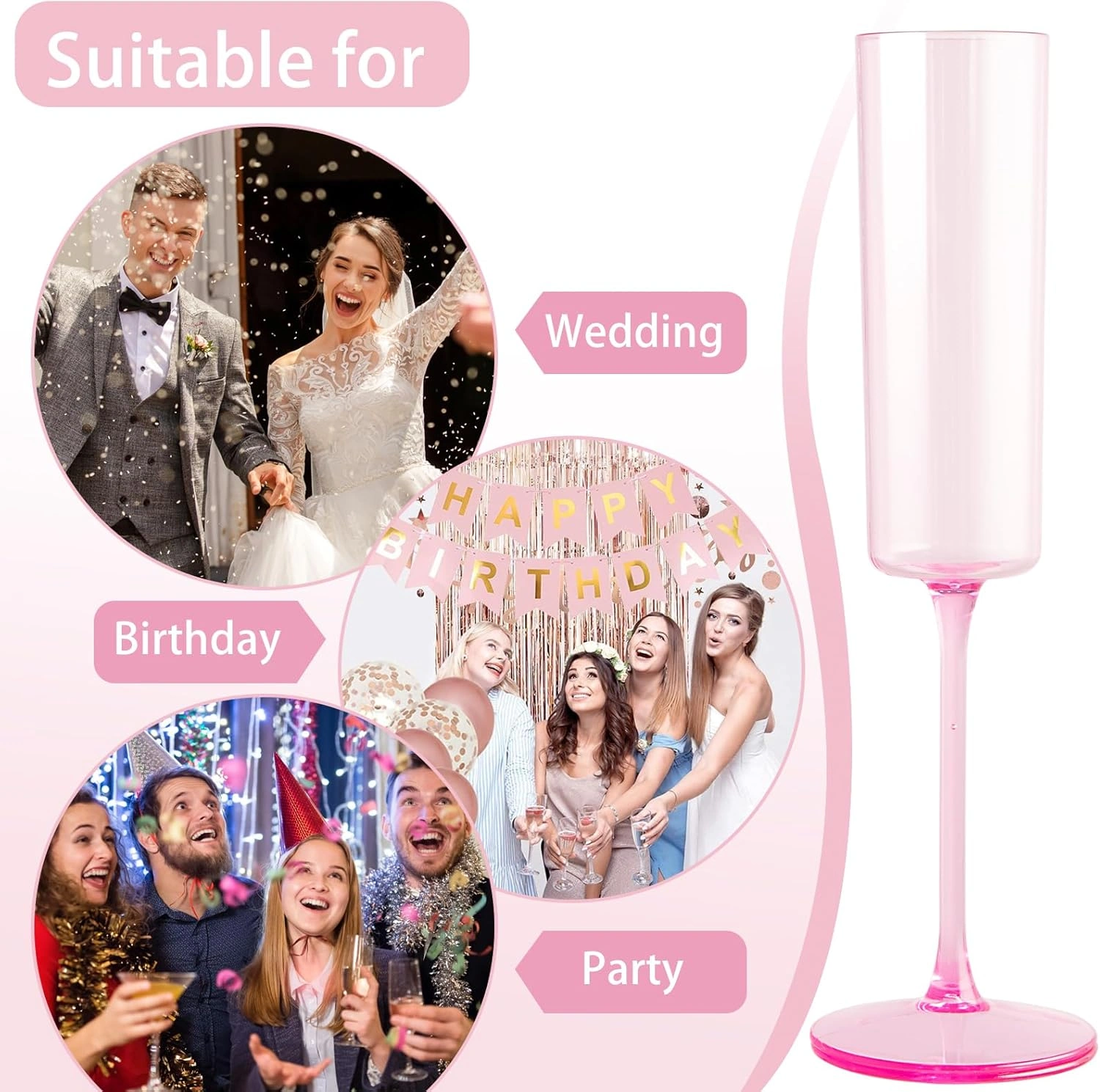 Pink YOUBET Champagne Flutes Plastic — view 16