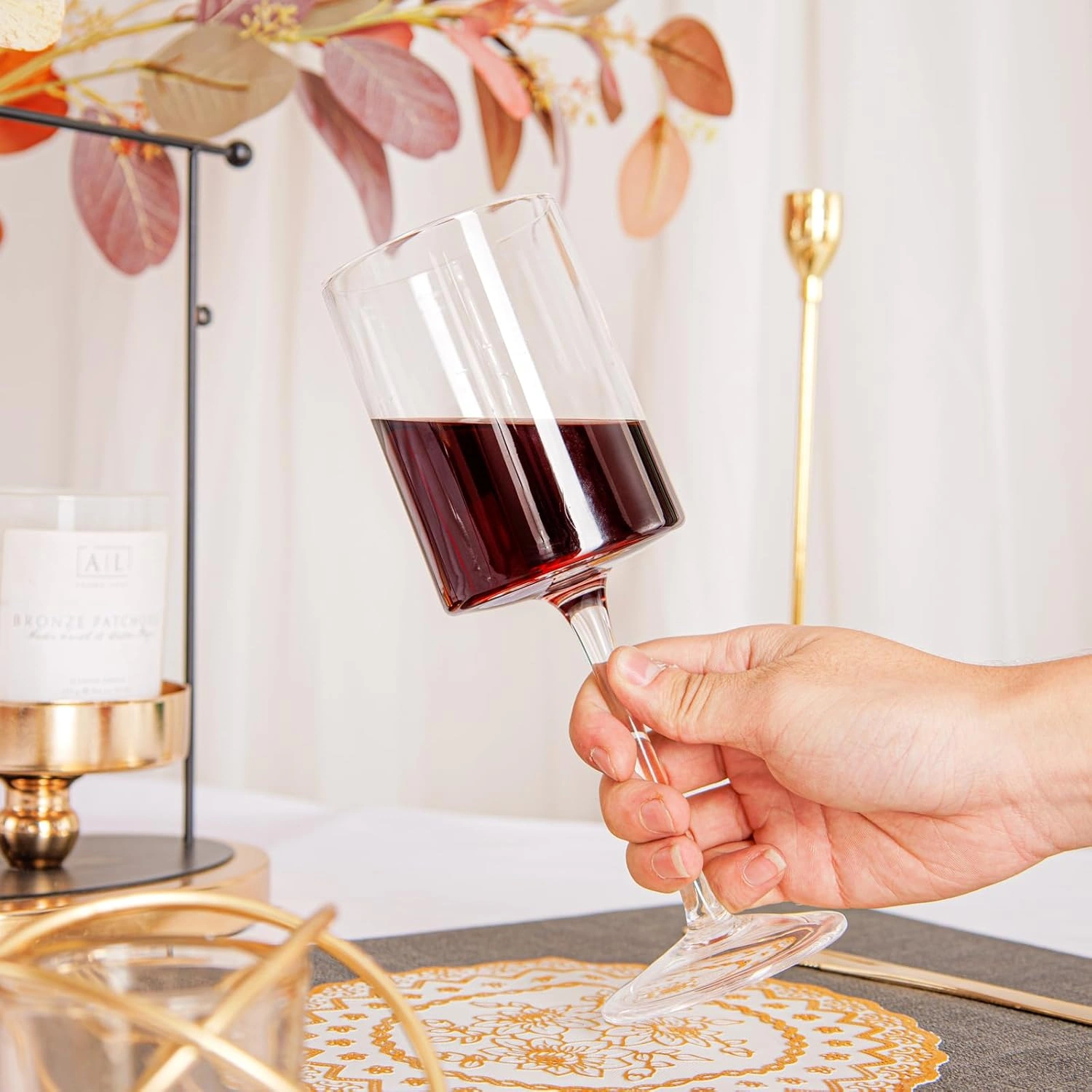 Square Crystal Wine Glasses, Long Stem, Dishwasher Safe (14 oz) — view 14