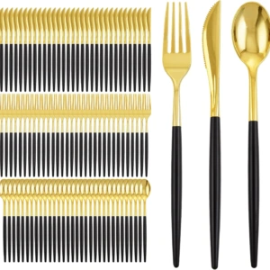 Gold Cutlery Set with Black Handles — view 9