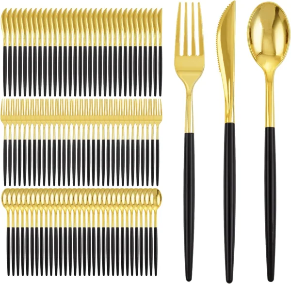 Gold Cutlery Set with Black Handles — view 9
