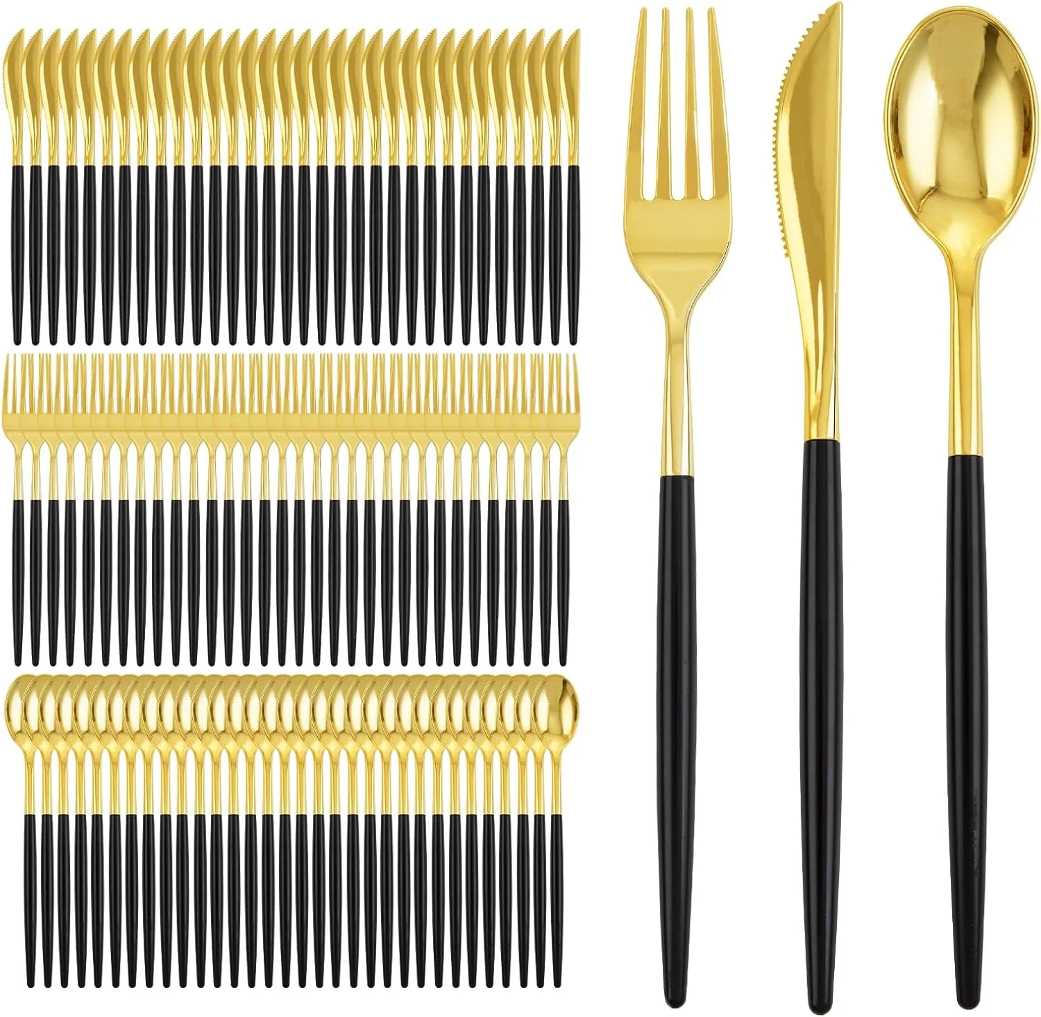 Gold Cutlery Set with Black Handles — view 9