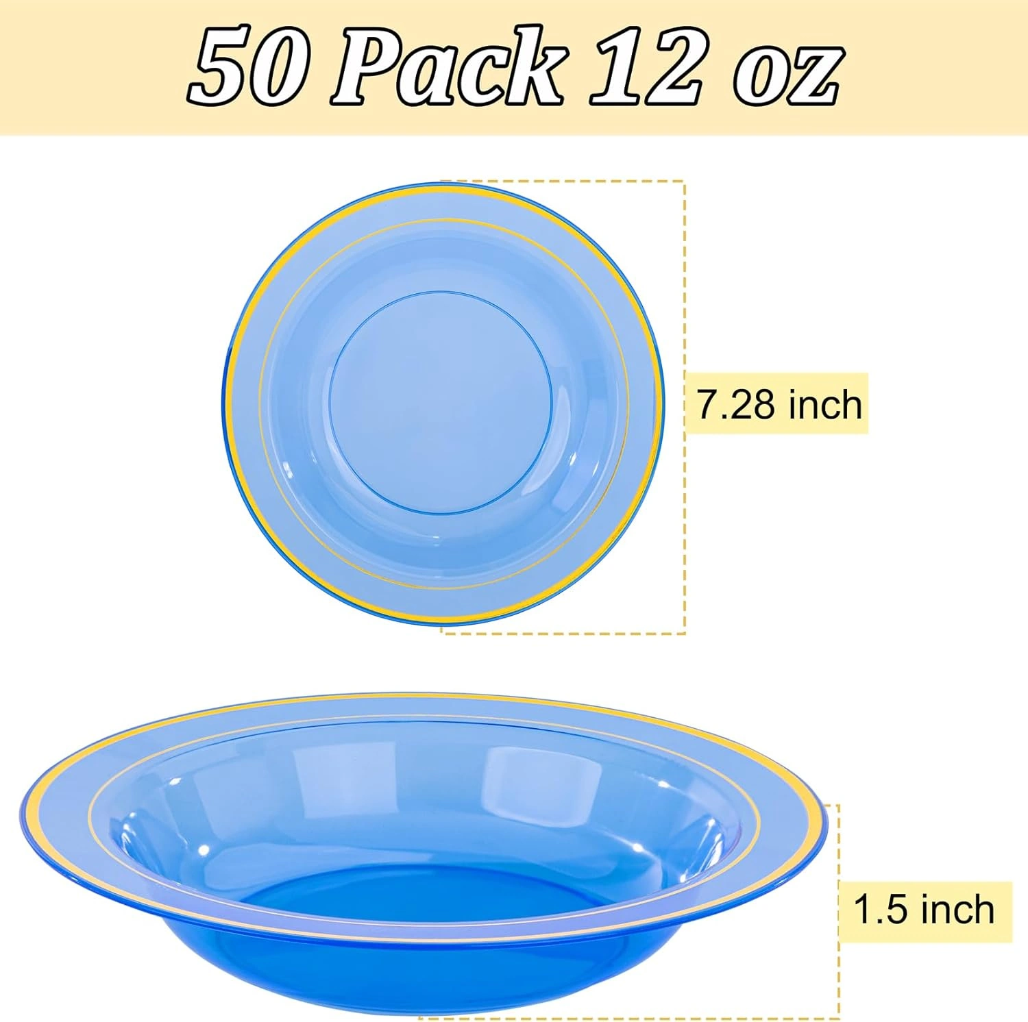 Blue Plastic Bowls with Gold Rim — view 13