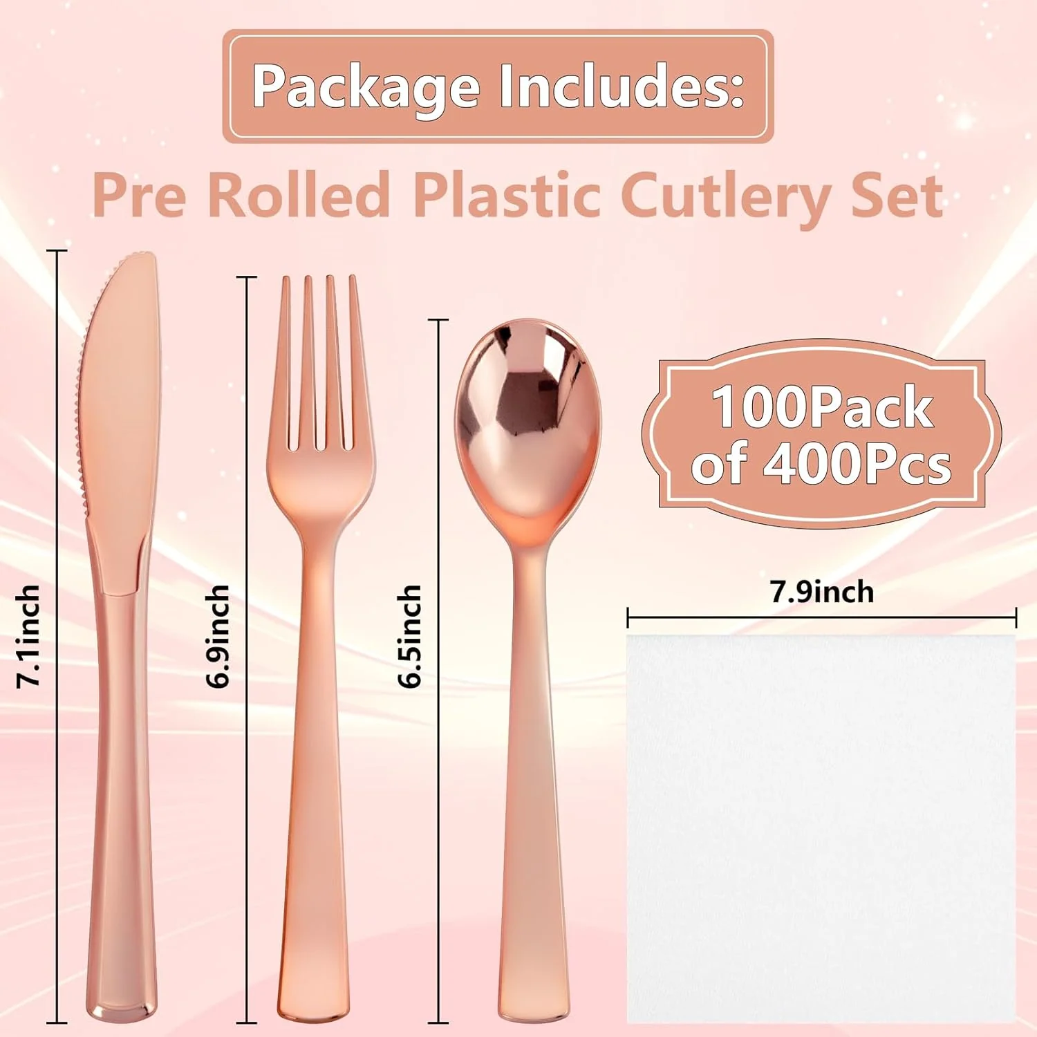 Rose Gold Classic Pre Rolled Plastic Silverware Sets — view 13