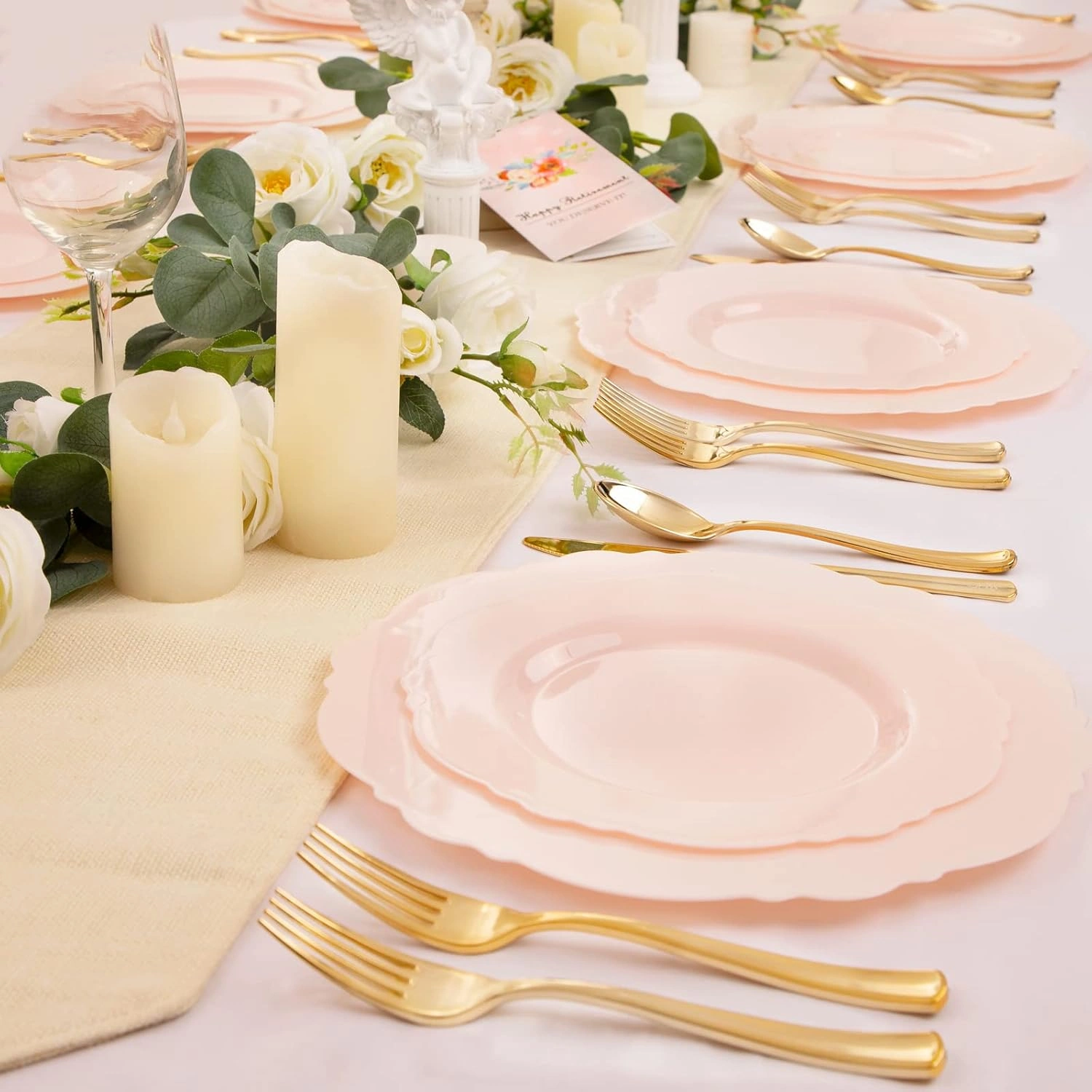 Pink Baroque Plastic Plates (60 Pieces) — view 12