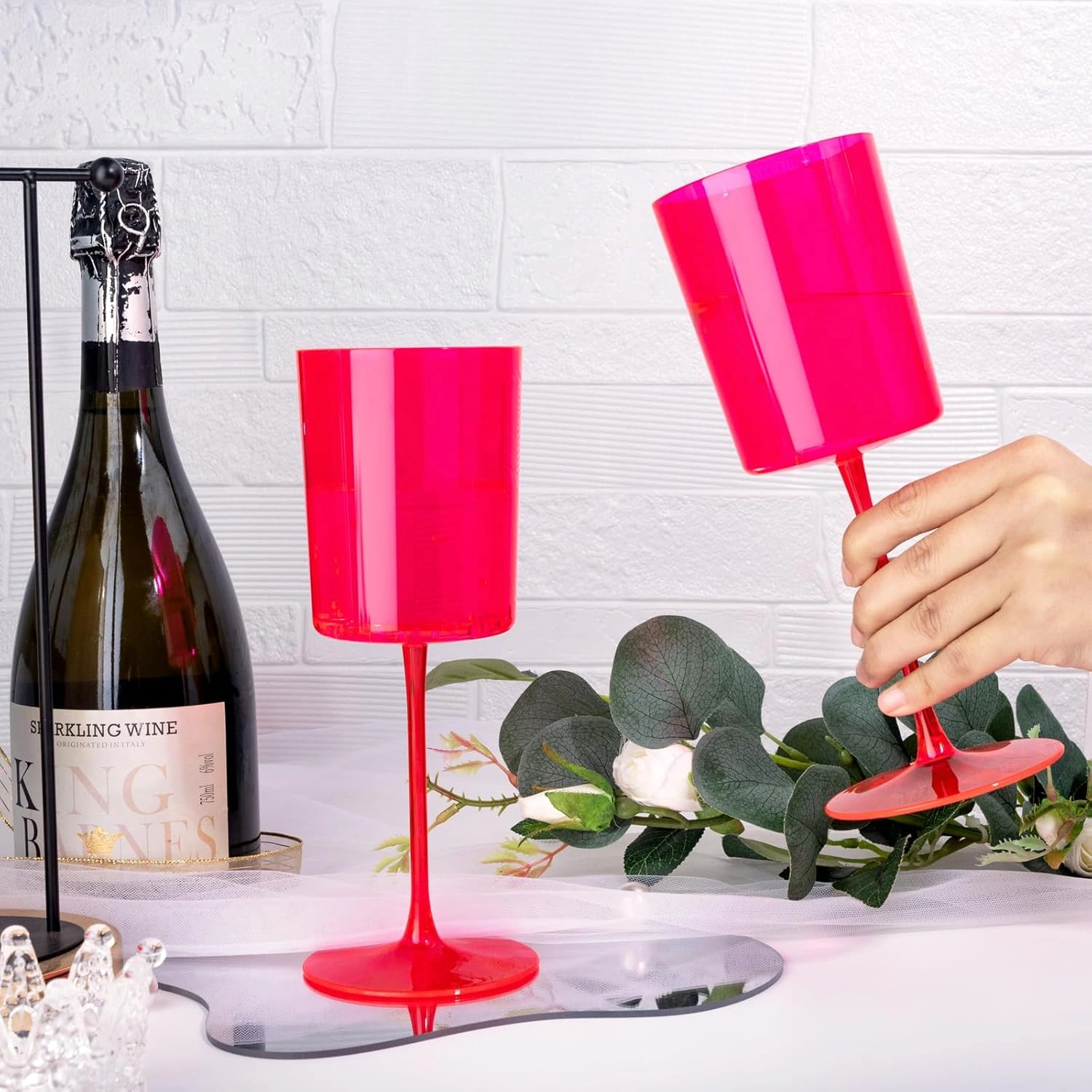 Hot Pink Plastic Wine Glasses, Party-Ready, Large Capacity (14 oz) — view 12