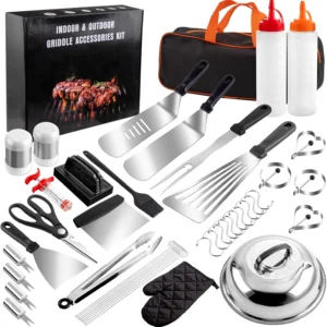 45pcs Blackstone Griddle Accessories Upgraded Barbecue Presses Flat Top Grill Tools for Camp Chef Griddle Cover Salt and Pepper Shakers Grill Black Tools Set Enlarged Spatula Gift Set (45 Pieces) — view 11