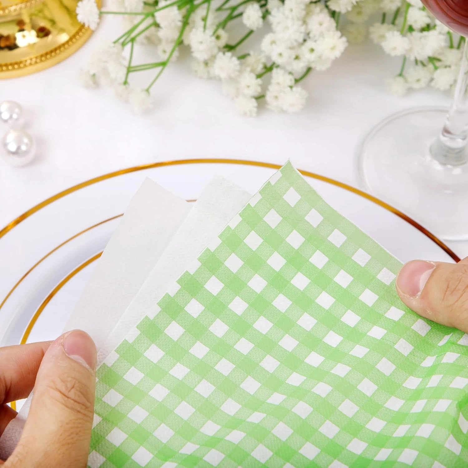 Green Gingham Paper Napkins — view 15