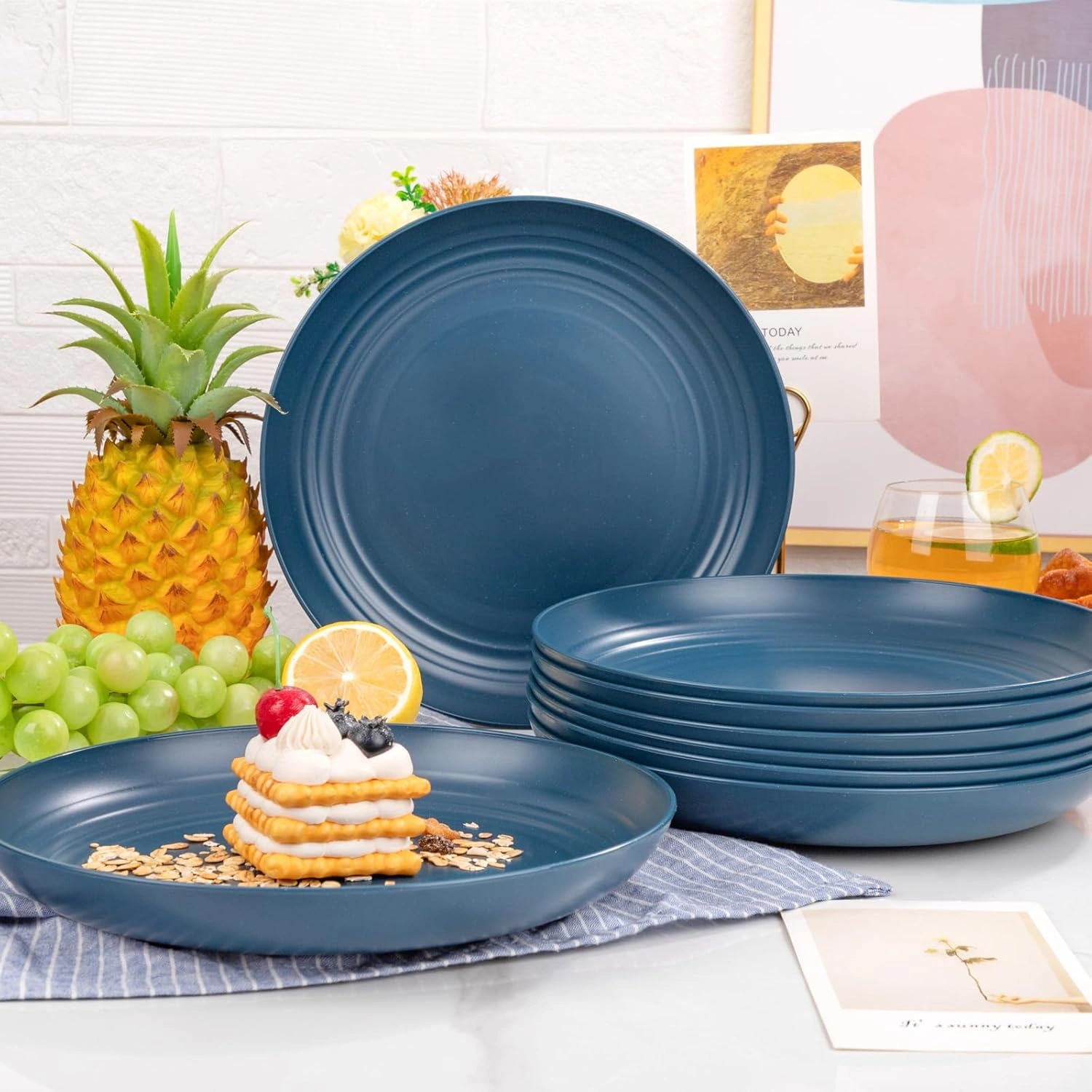 Dark Blue Wheat Straw Plates,Deep Dinner Plastic Plates,Reusable Plates,10 inch Unbreakable Plates Set,Lightweight Microwave Dishwasher Safe,Plastic Plates for Picninc,Camping, RC366-1 — view 15