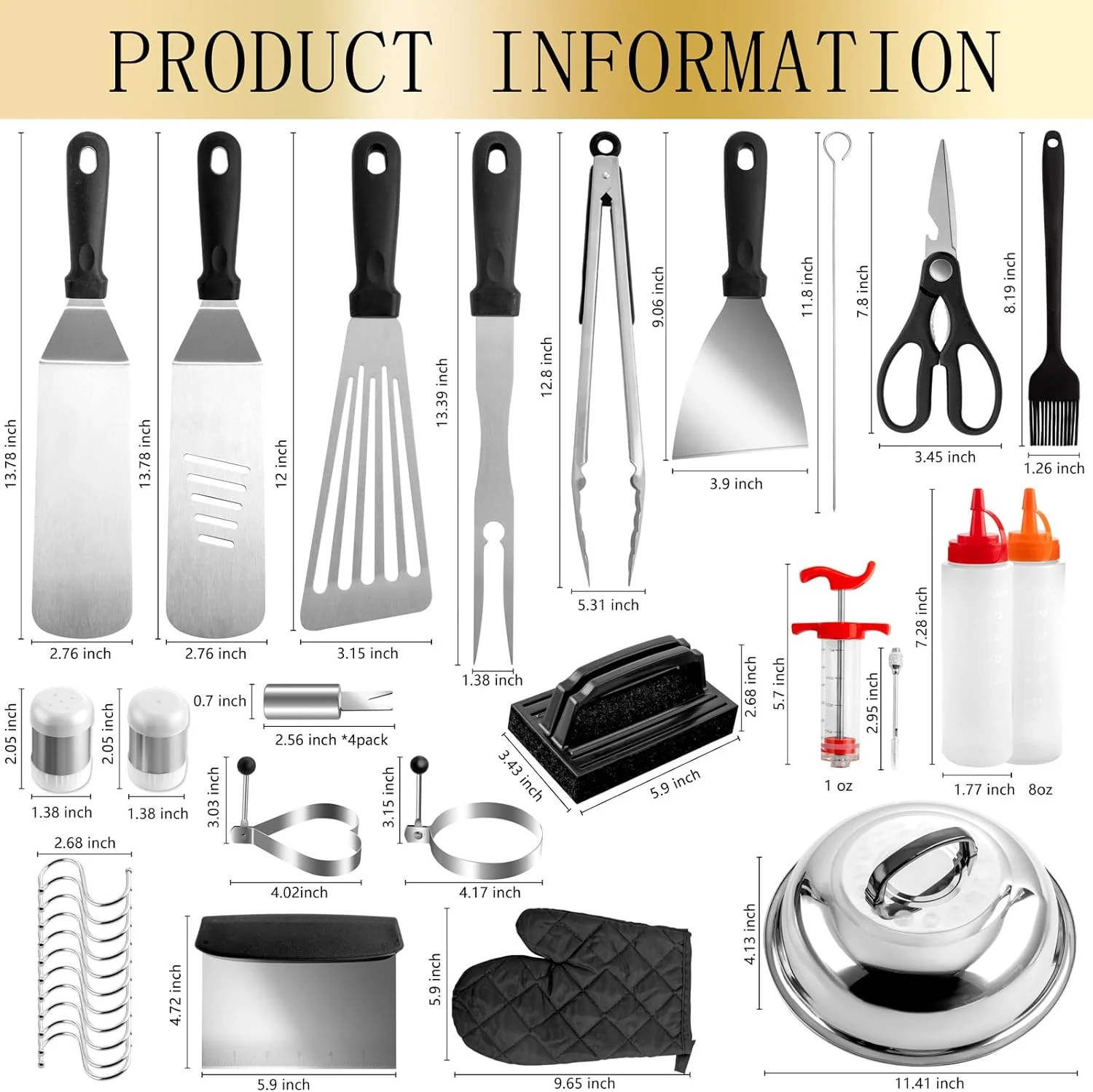 45pcs Blackstone Griddle Accessories Upgraded Barbecue Presses Flat Top Grill Tools for Camp Chef Griddle Cover Salt and Pepper Shakers Grill Black Tools Set Enlarged Spatula Gift Set (45 Pieces) — view 13
