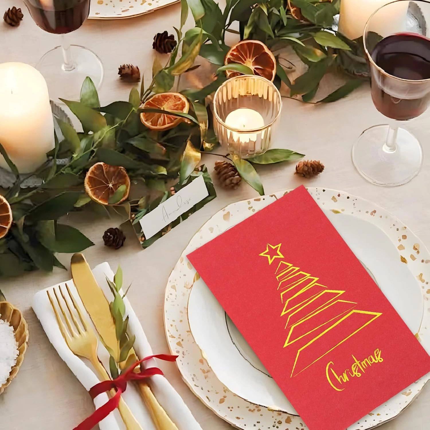 Red And Gold X'mas Tree 100-Count 3-Ply disposable Napkins (100 Pieces) — view 12