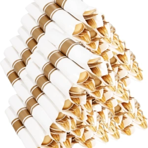 Gold Hammered Pre Rolled Plastic Silverware Sets — view 11